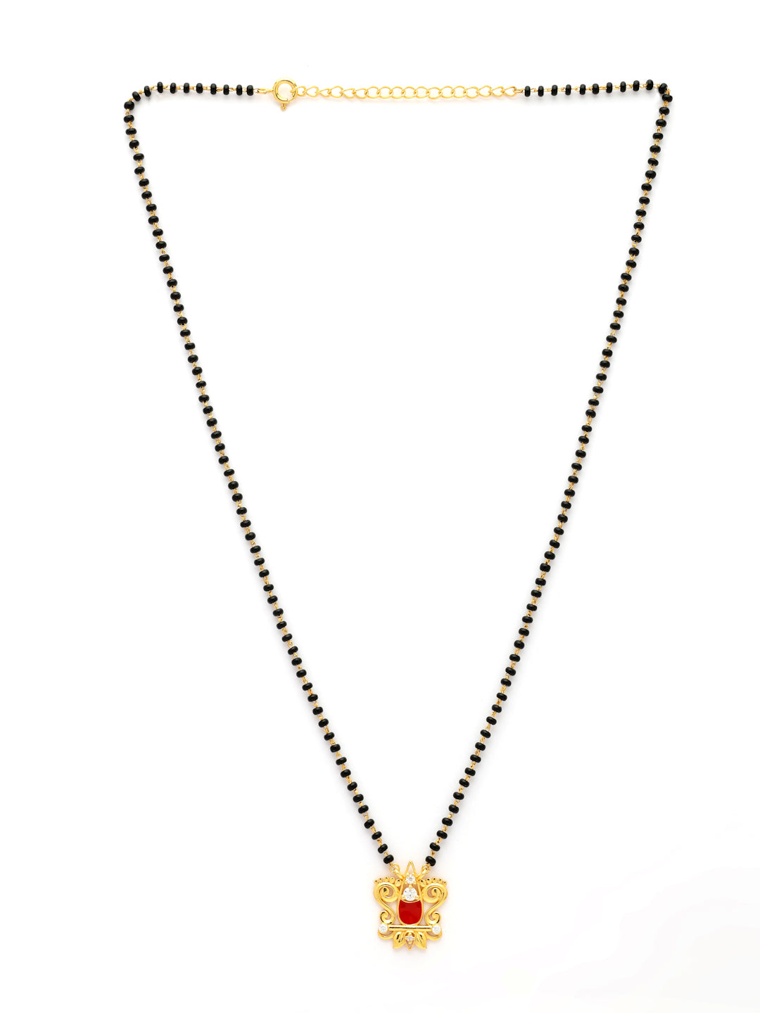 Gold-Plated Red Enamel & Moissanite Mangalsutra in 925 Sterling Silver