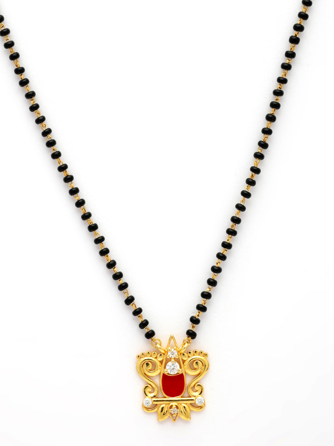 Gold-Plated Red Enamel & Moissanite Mangalsutra in 925 Sterling Silver