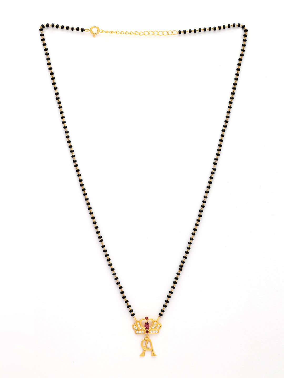 Gold-Plated Rhodolite Garnet Crown & Initial A Mangalsutra in 925 Sterling Silver