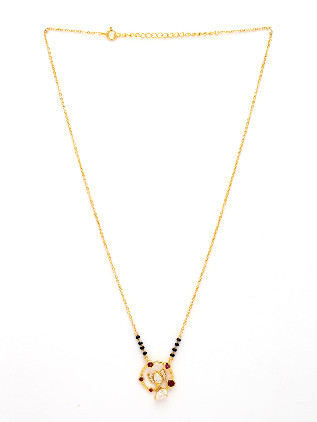 Gold-Plated Rhodolite Garnet Floral Mangalsutra in 925 Sterling Silver