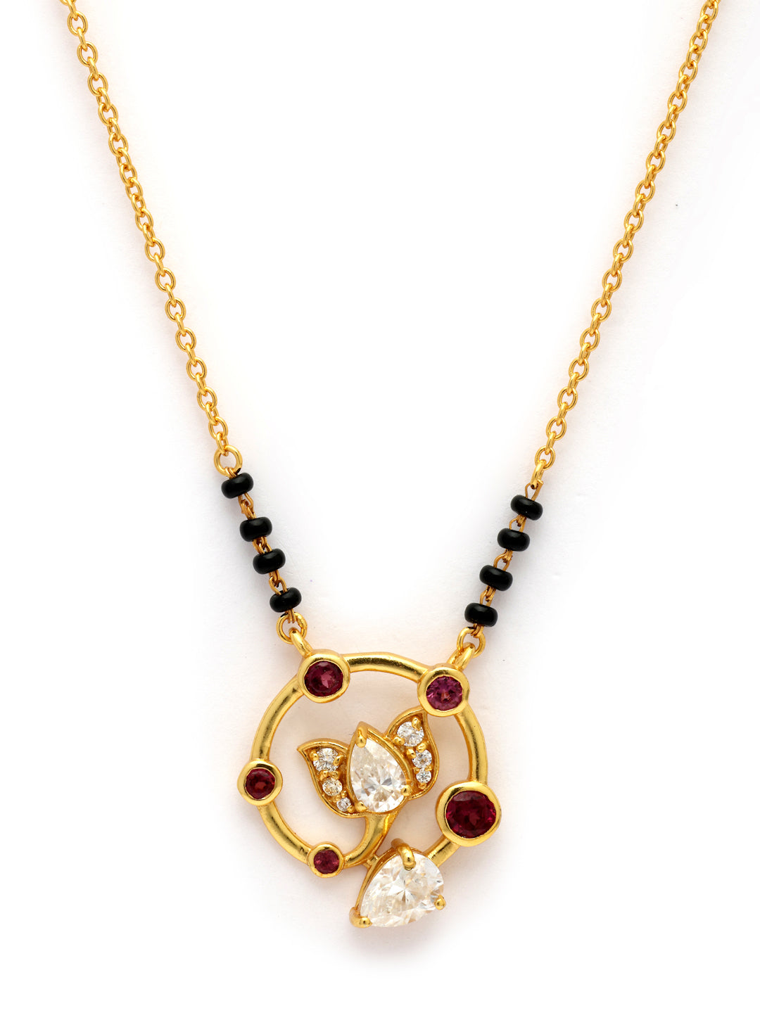 Gold-Plated Rhodolite Garnet Floral Mangalsutra in 925 Sterling Silver