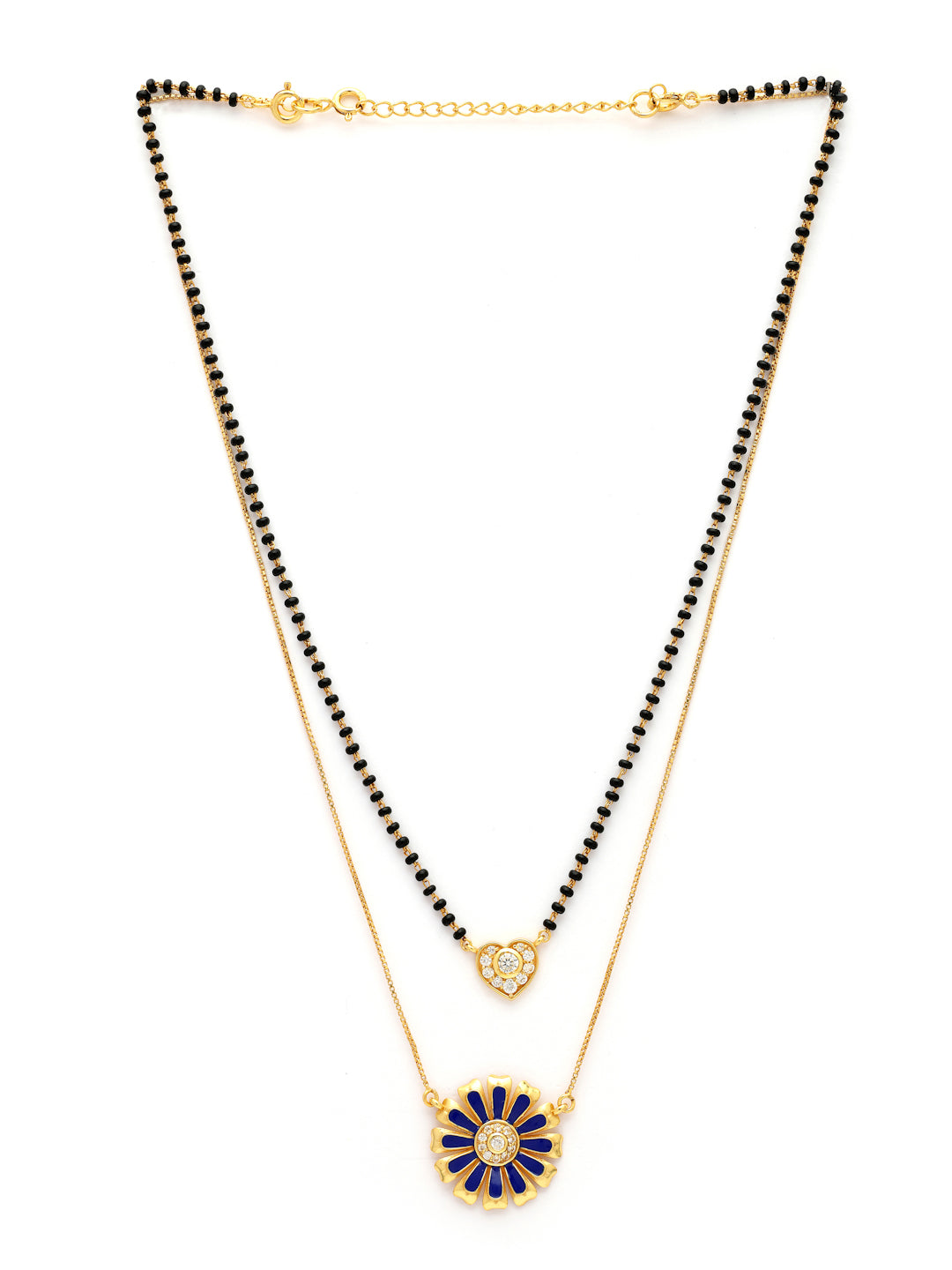 Gold-Plated Blue Floral & Heart Moissanite Mangalsutra in 925 Sterling Silver