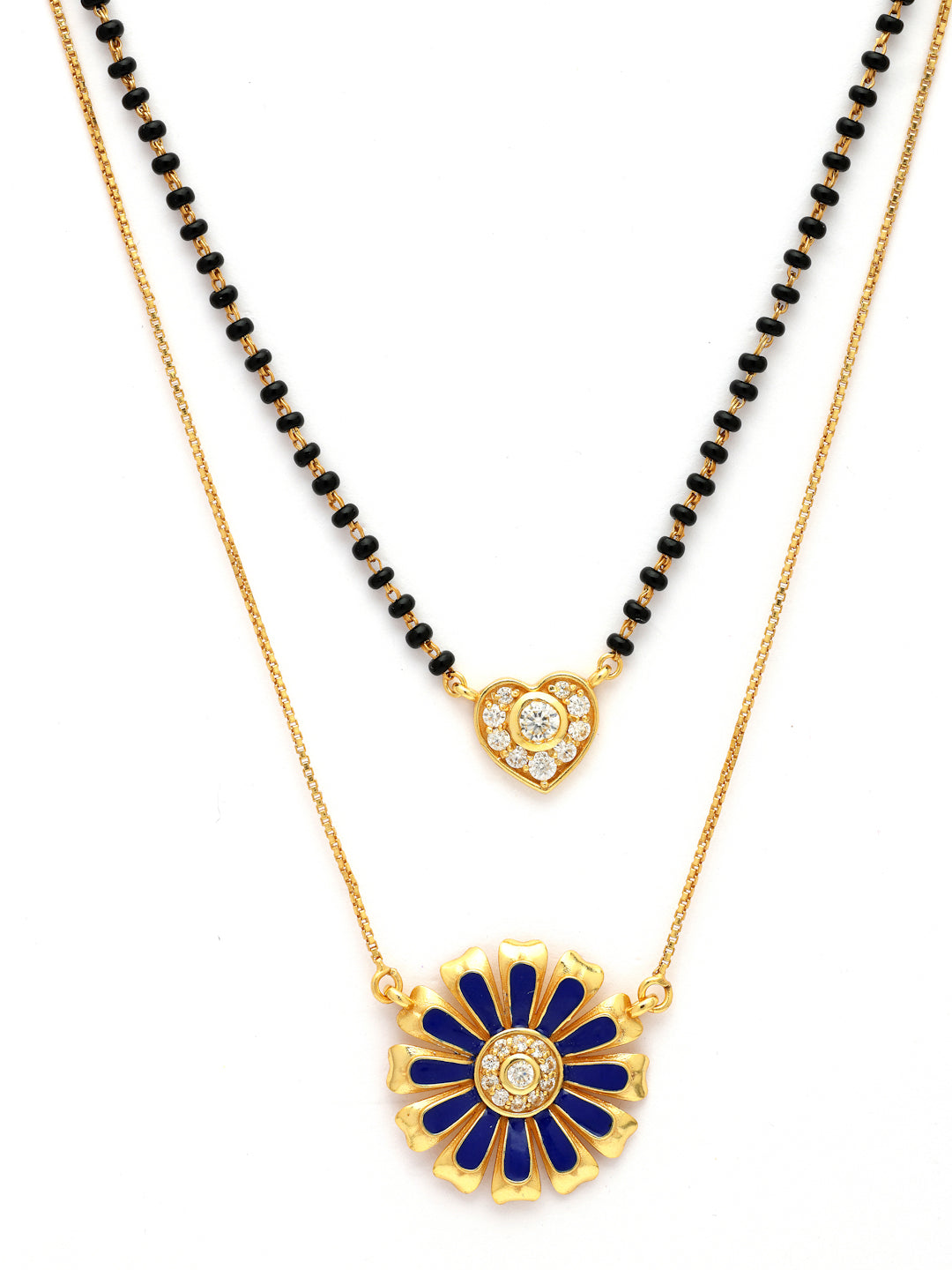 Gold-Plated Blue Floral & Heart Moissanite Mangalsutra in 925 Sterling Silver