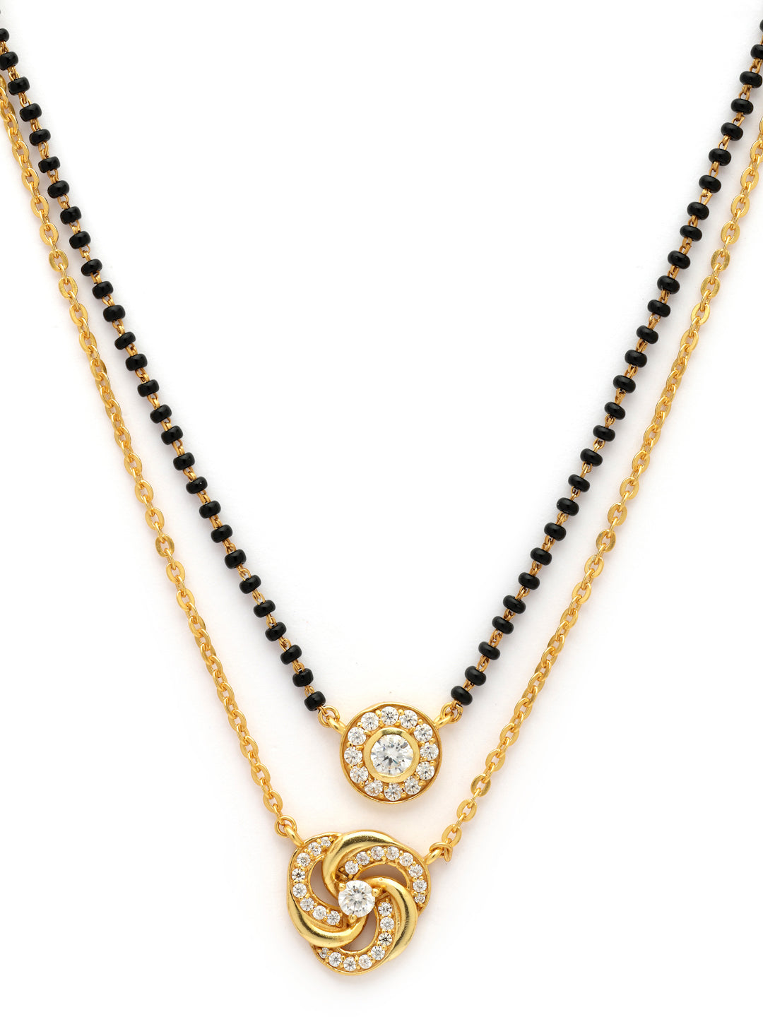 Gold-Plated Double-Layer Swirl Moissanite Mangalsutra in 925 Sterling Silver