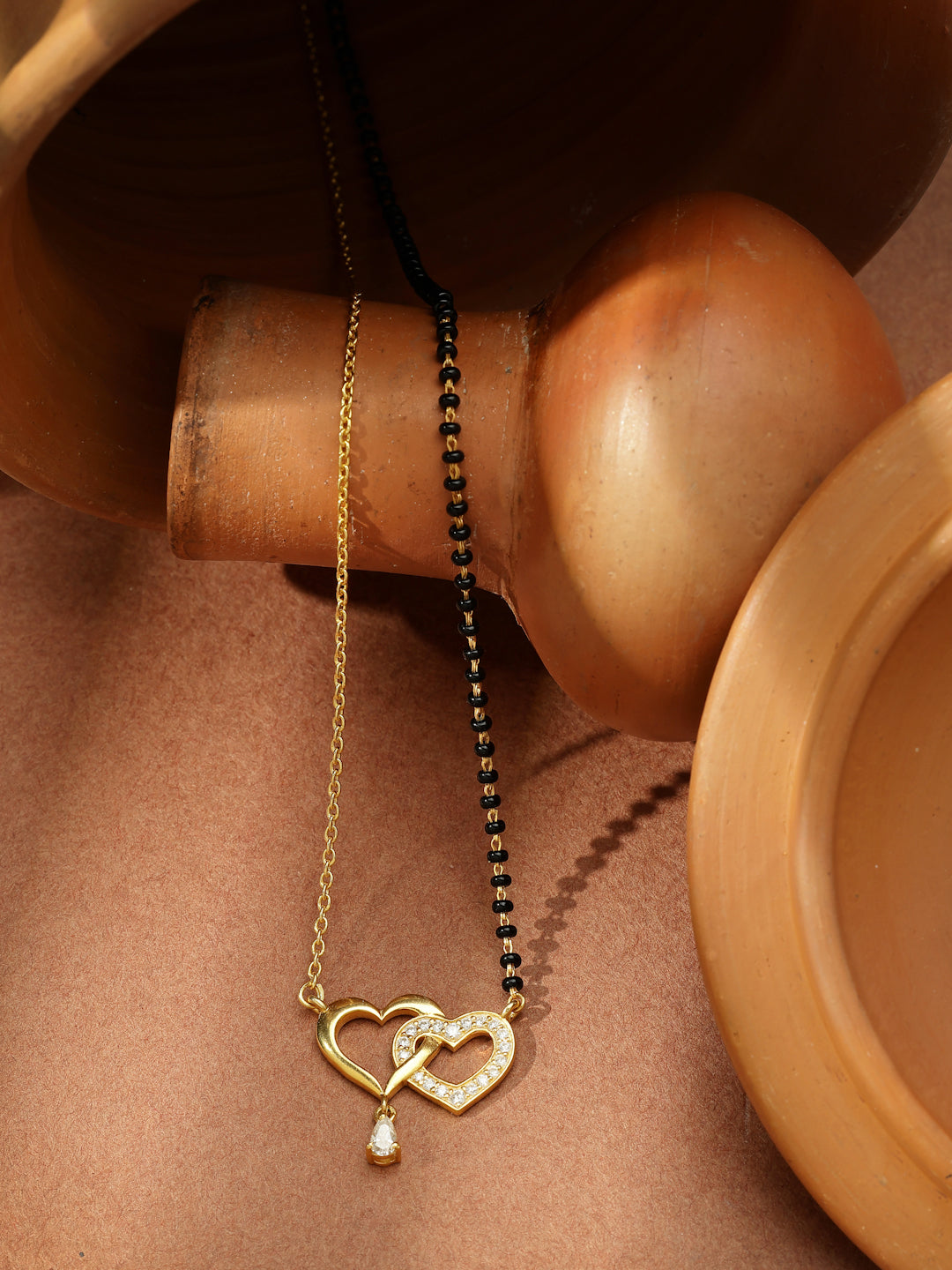 Gold-Plated Double Heart Moissanite Mangalsutra in 925 Sterling Silver