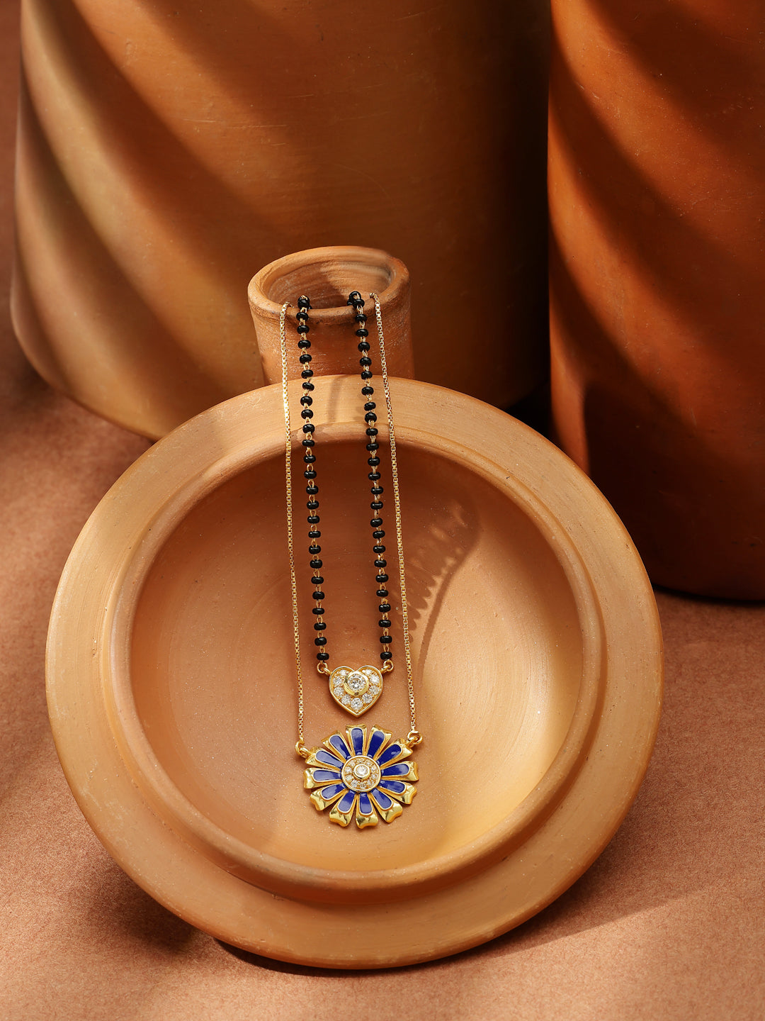 Gold-Plated Blue Floral & Heart Moissanite Mangalsutra in 925 Sterling Silver