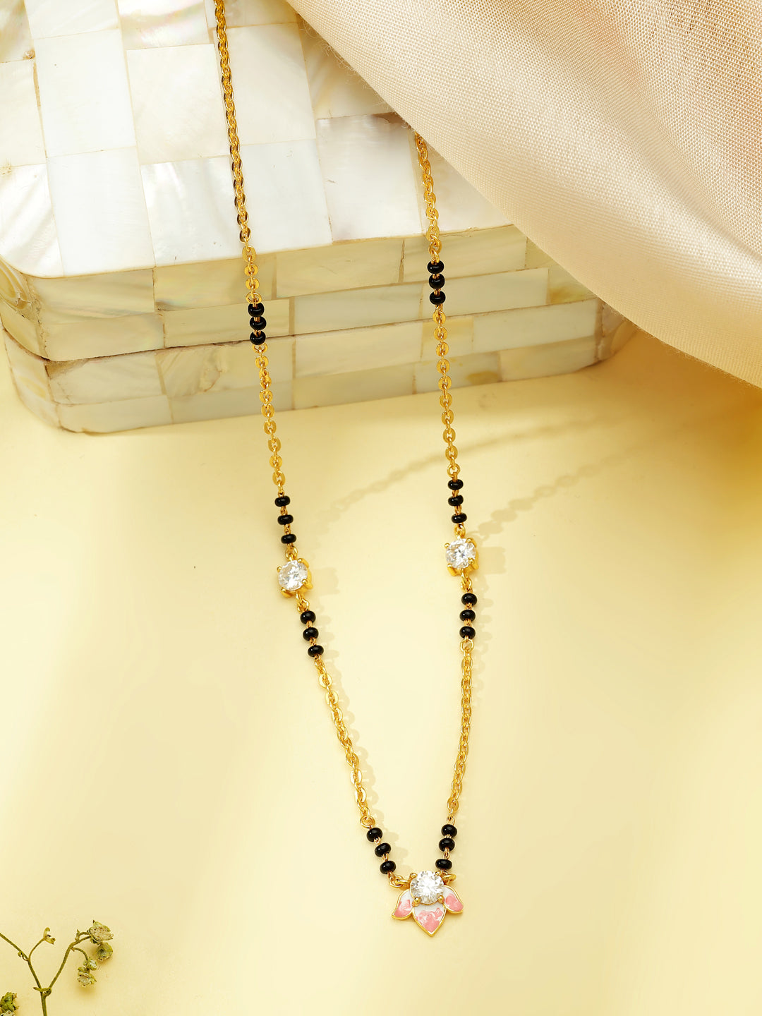 Gold-Plated Pink Floral Moissanite Mangalsutra in 925 Sterling Silver