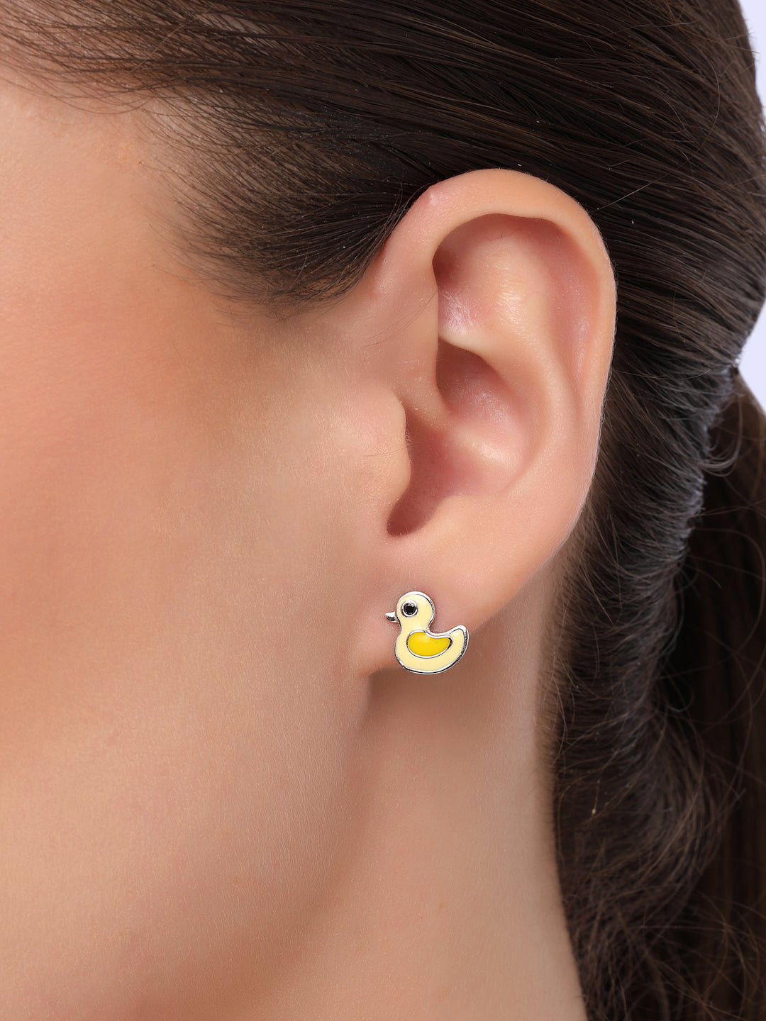 Yellow Duckling Enamel Stud Earrings in 925 Sterling Silver