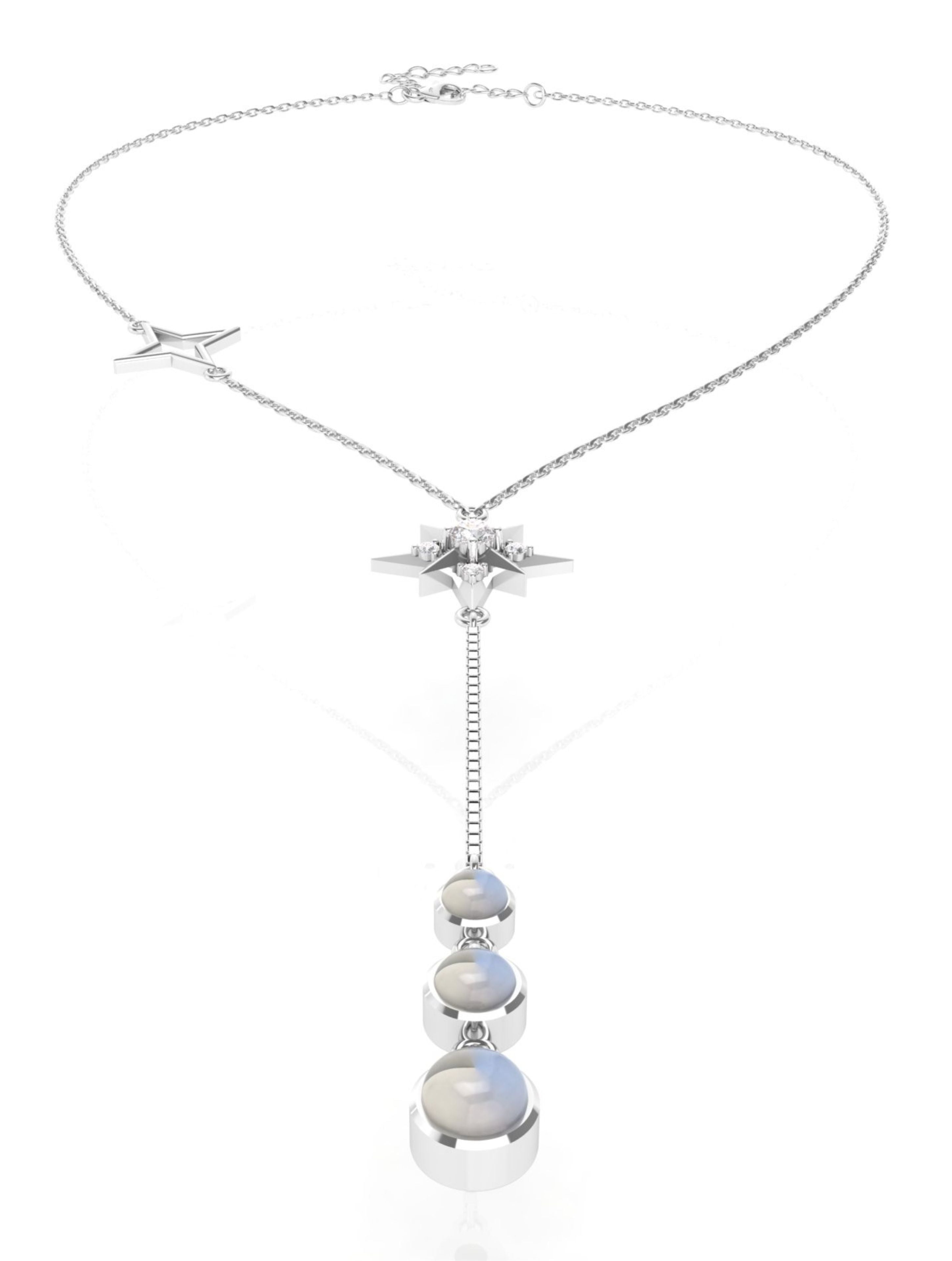 Celestial Radiance: Rainbow Moonstone & Moissanite Star Drop Jewelry Necklace Set