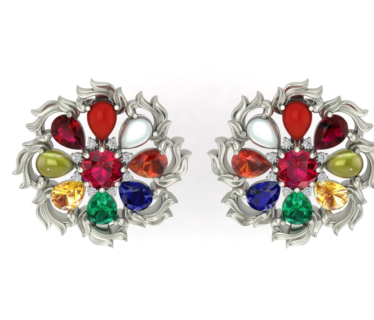 Moissanite Navratna Filigree - Aadhira 925 Sterling Silver Earrings For Women