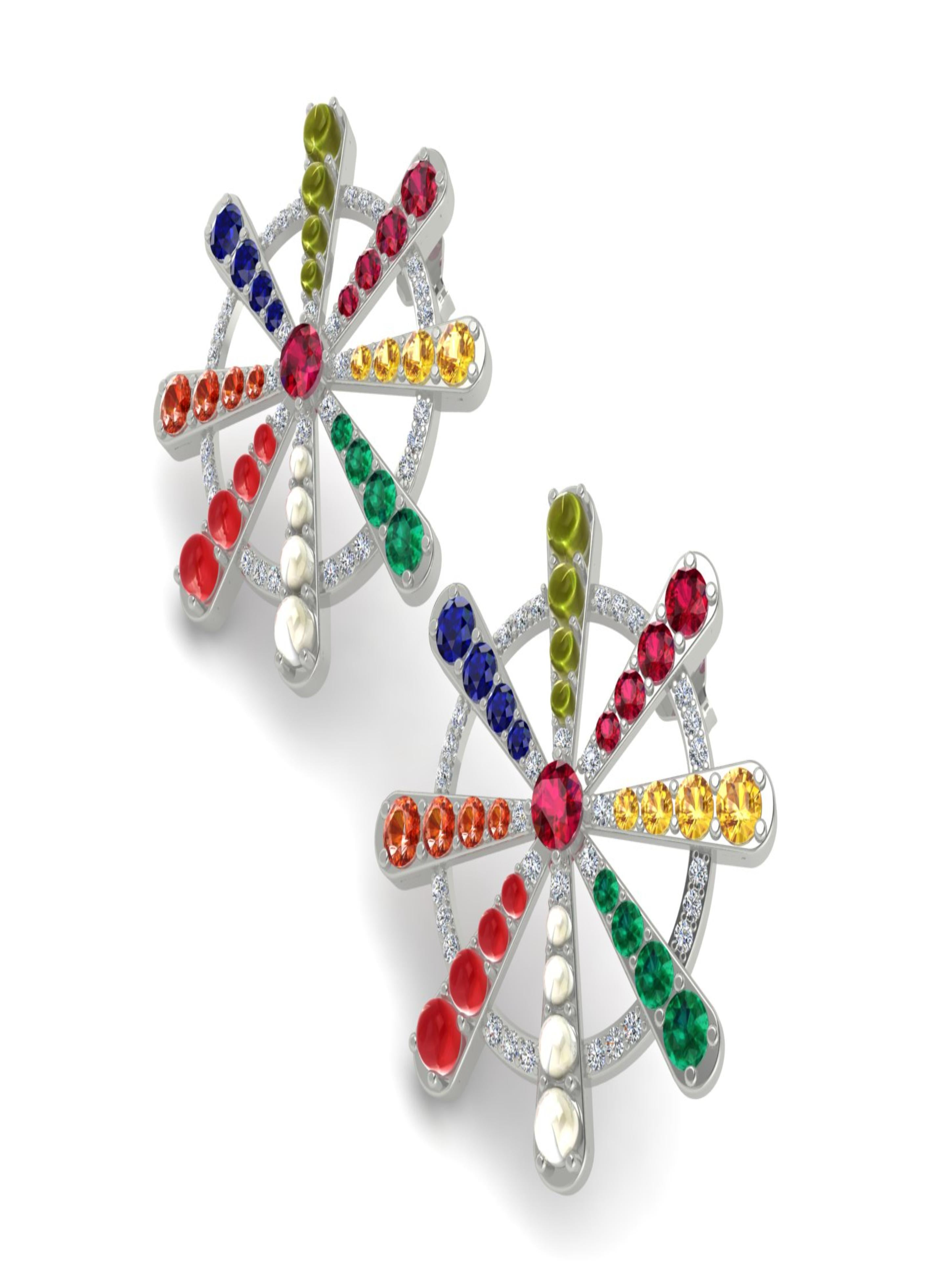 Moissanite Navratna Chakra - Aadhira 925 Sterling Silver Earrings For Women