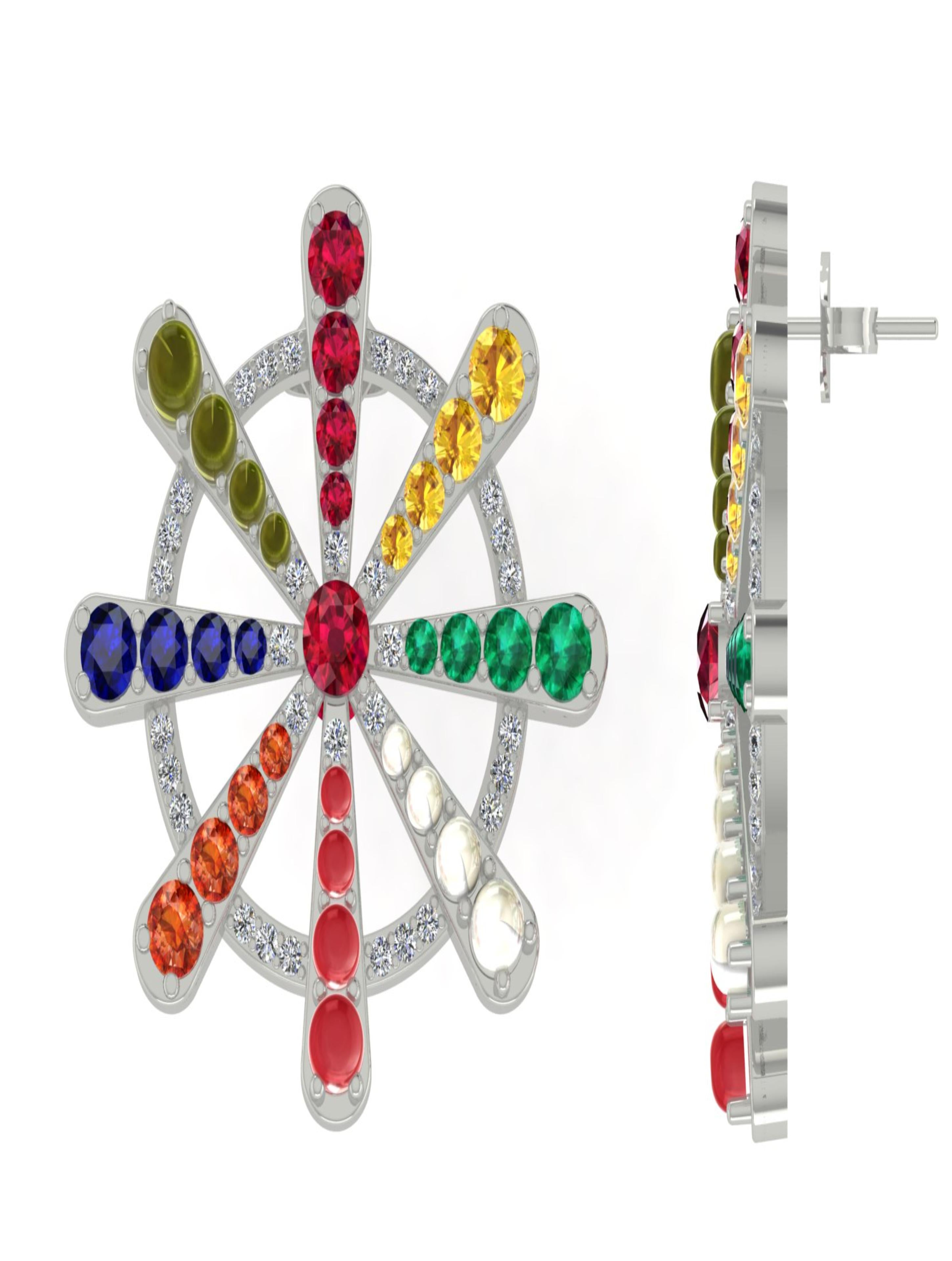 Moissanite Navratna Chakra - Aadhira 925 Sterling Silver Earrings For Women