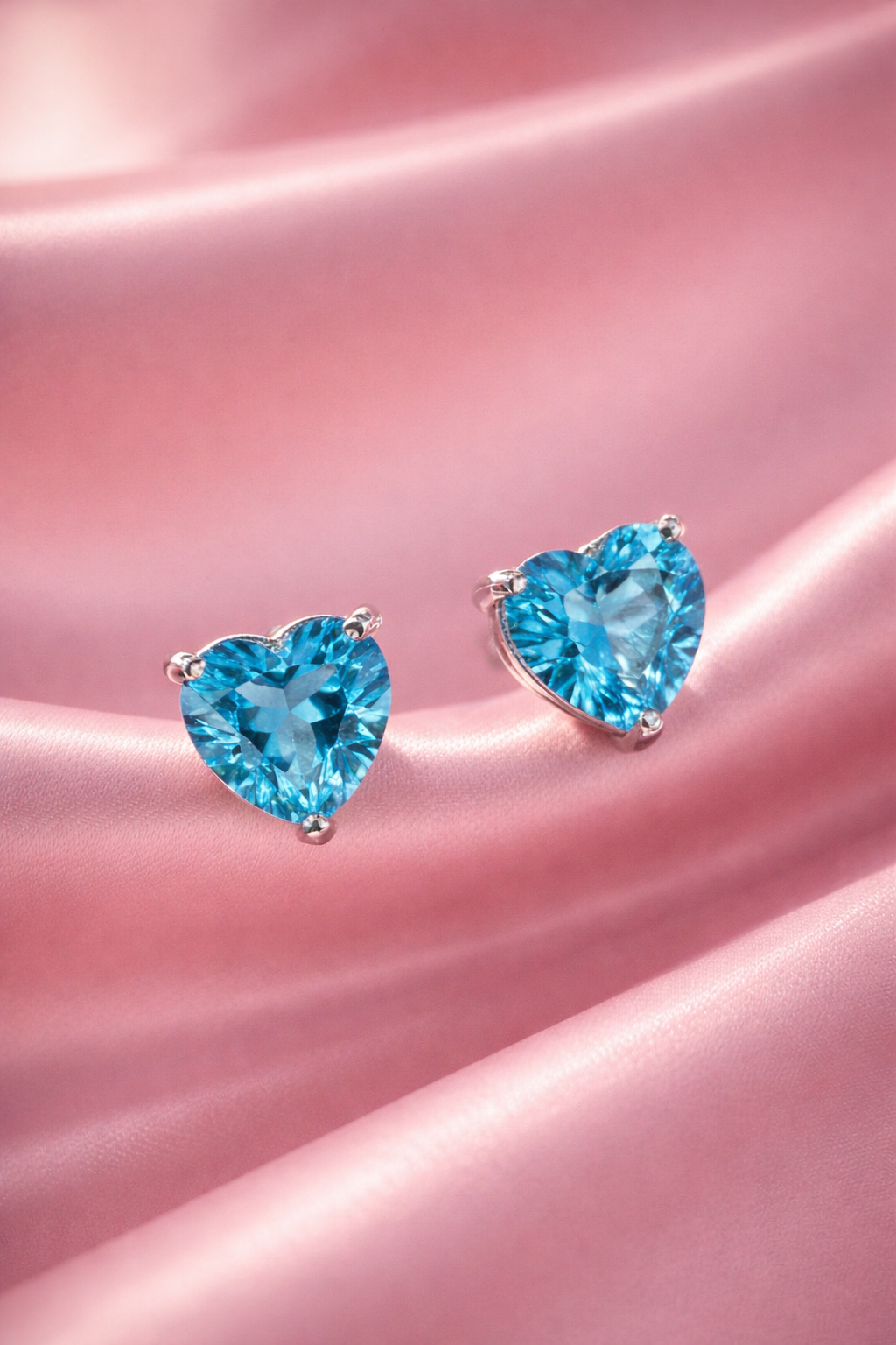 Heart-Cut Swiss Blue Topaz Stud Earrings