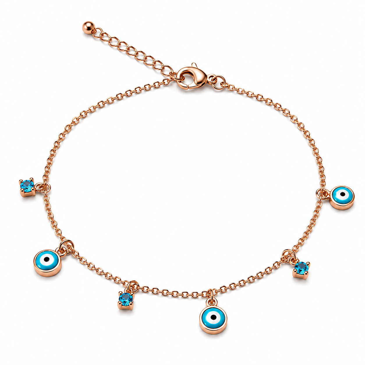 Rose Gold 925 Sterling Silver Evil Eye Charm Bracelet