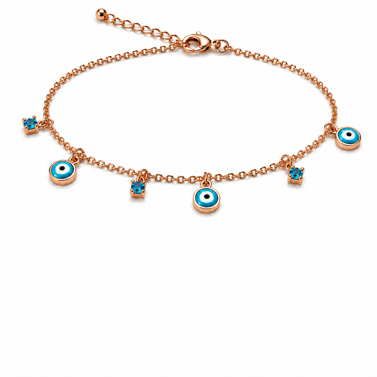 Rose Gold 925 Sterling Silver Evil Eye Charm Bracelet