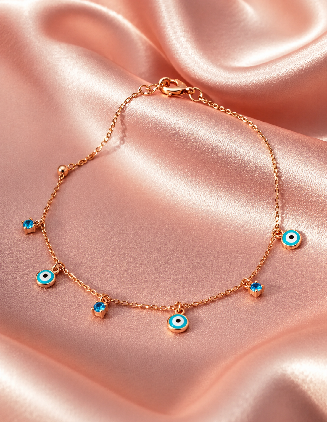 Rose Gold 925 Sterling Silver Evil Eye Charm Bracelet