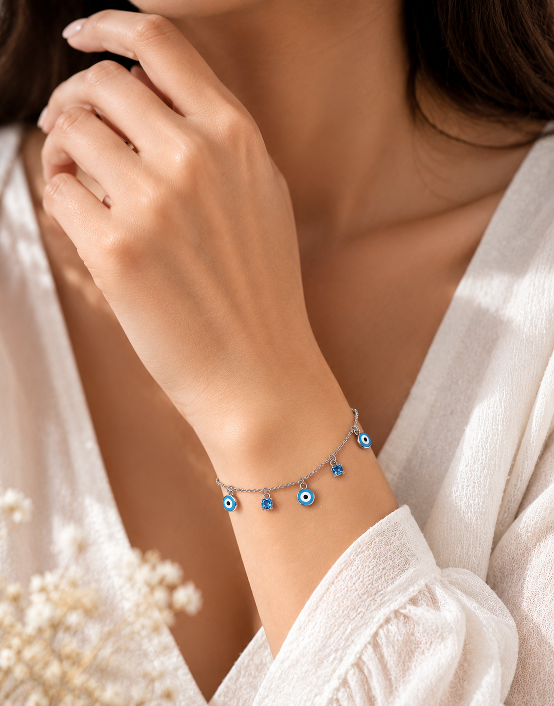 925 Sterling Silver Evil Eye Charm Bracelet