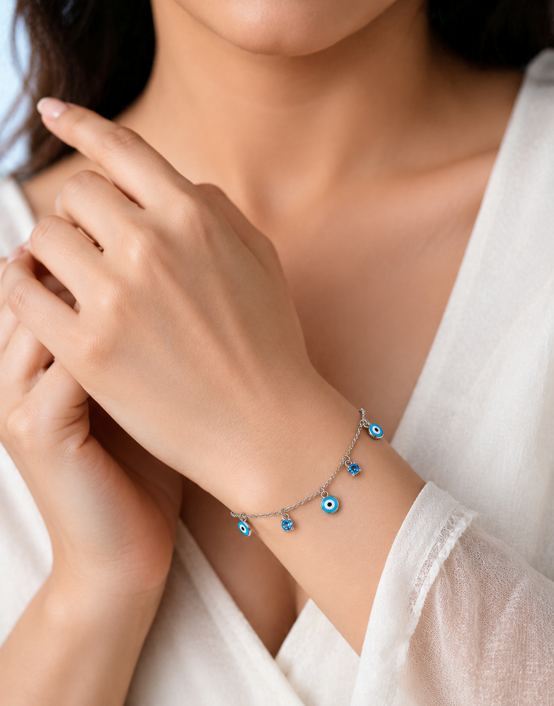 925 Sterling Silver Evil Eye Charm Bracelet