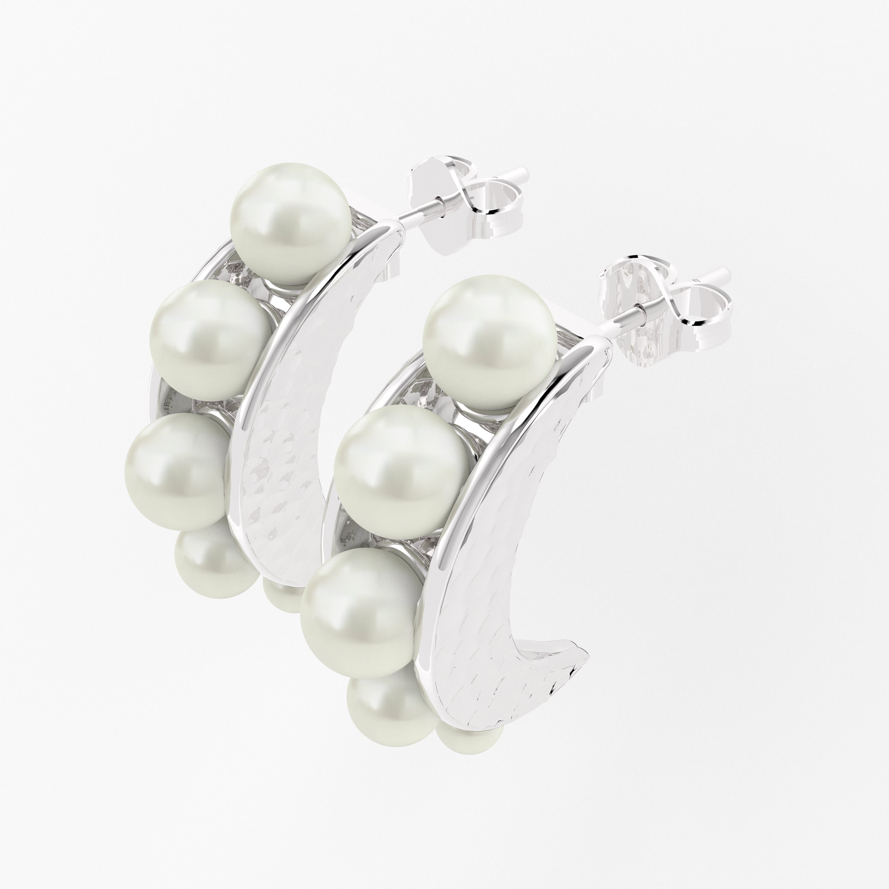 Luminous Crescent: Graduated Pearl J-Hoop Earrings in 925 Sterling Silver