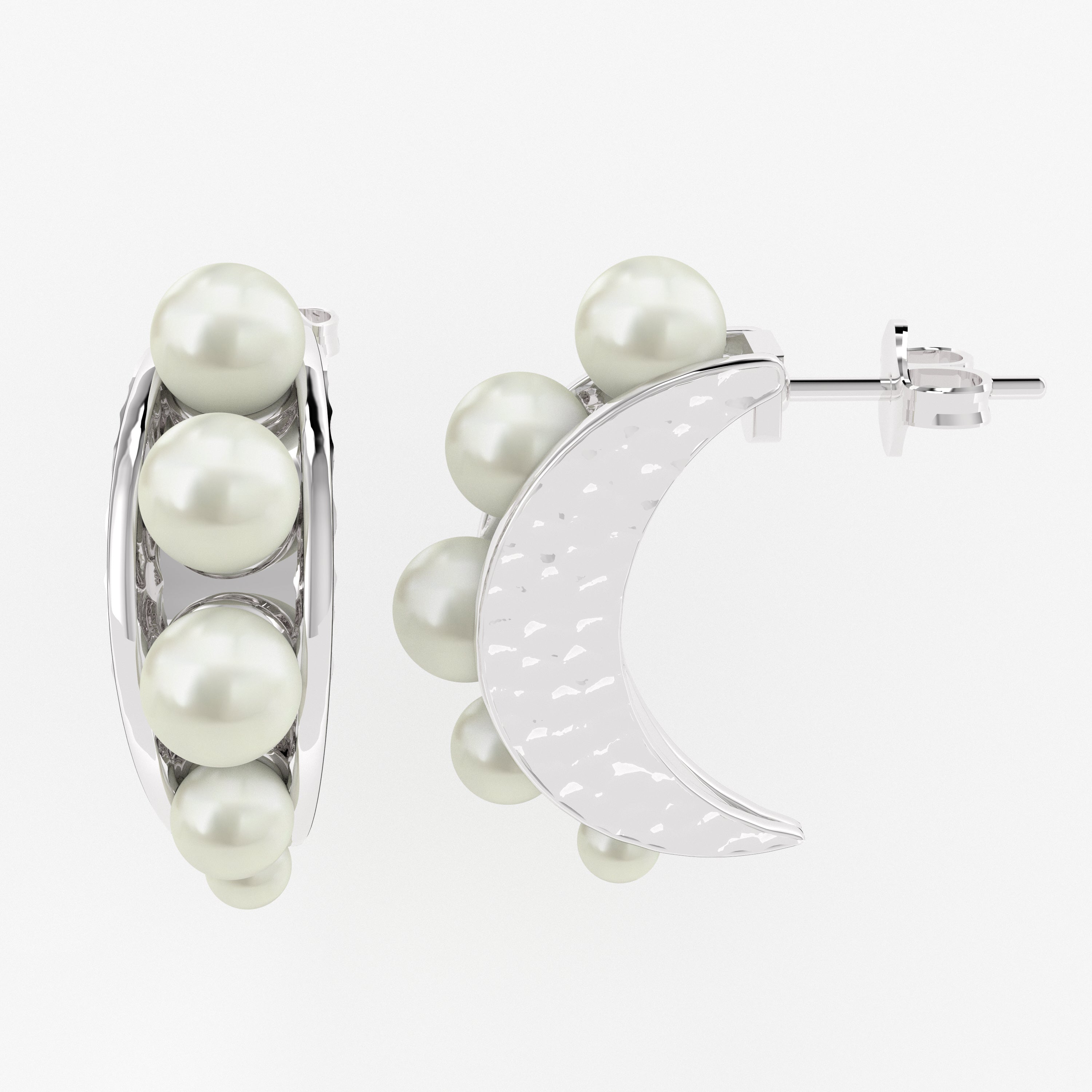 Luminous Crescent: Graduated Pearl J-Hoop Earrings in 925 Sterling Silver
