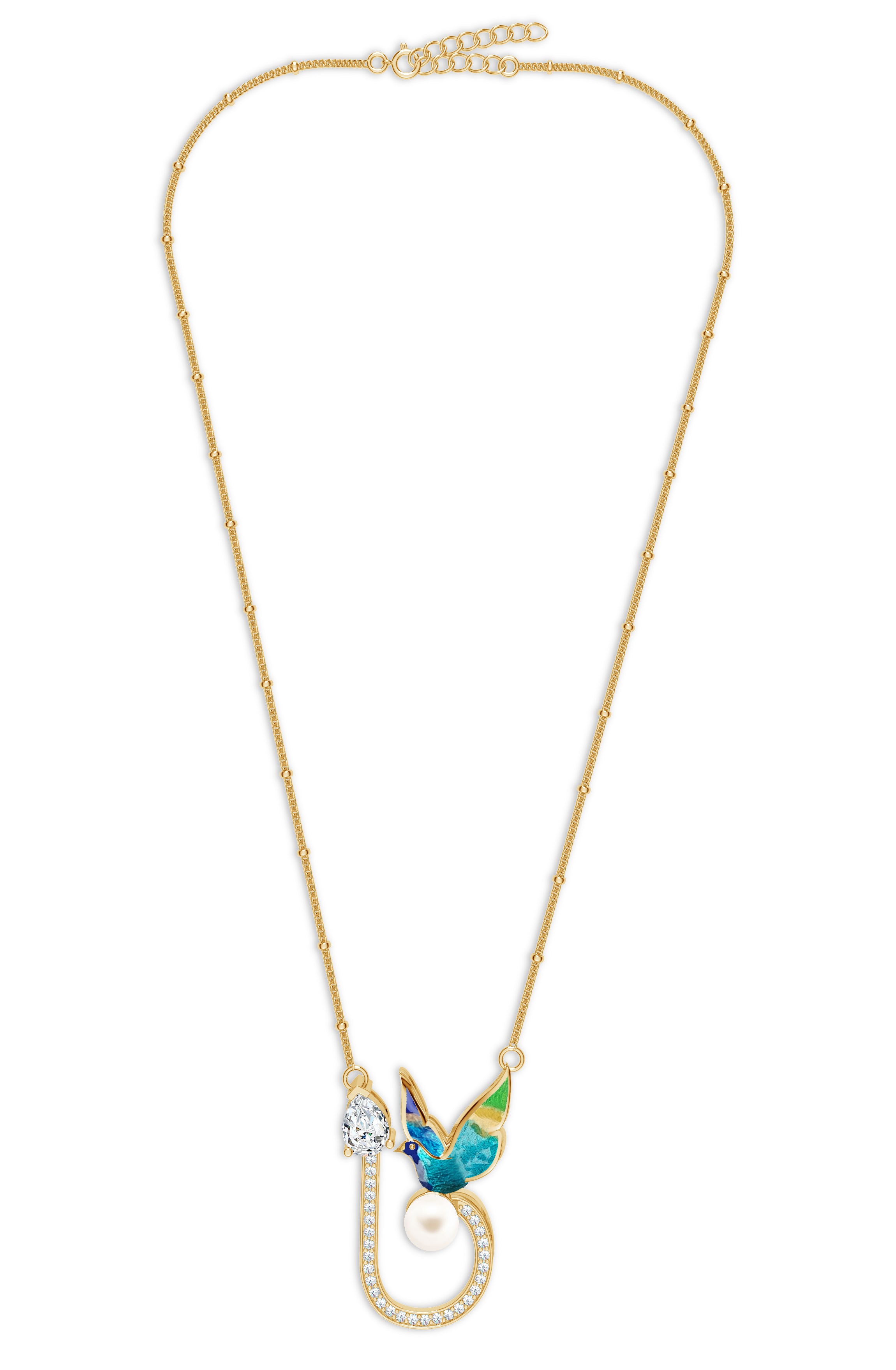 Enamel Bird on Pearl Sterling Silver Pendant