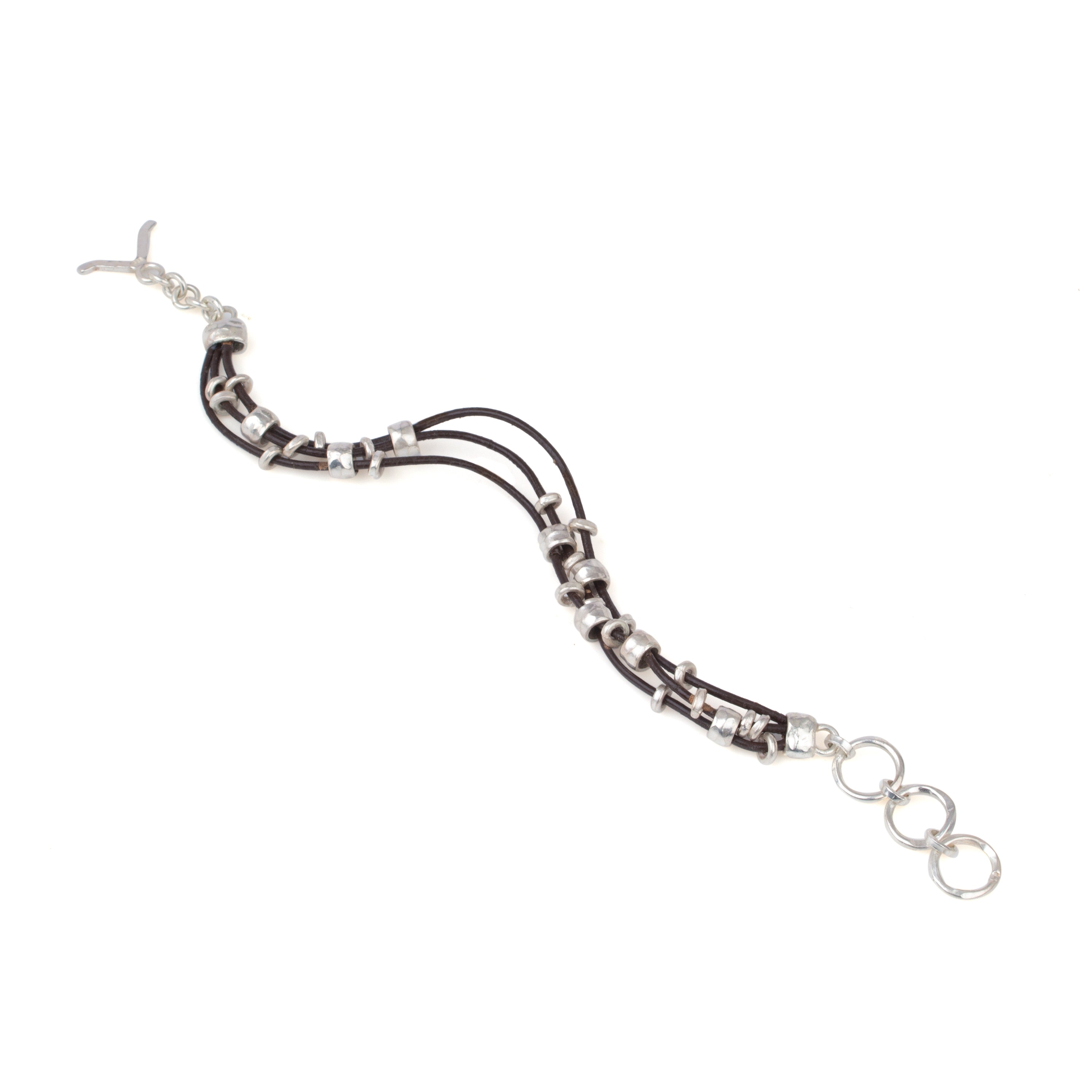 Rhodium Silver Beads Leaves Collection Bracelet
