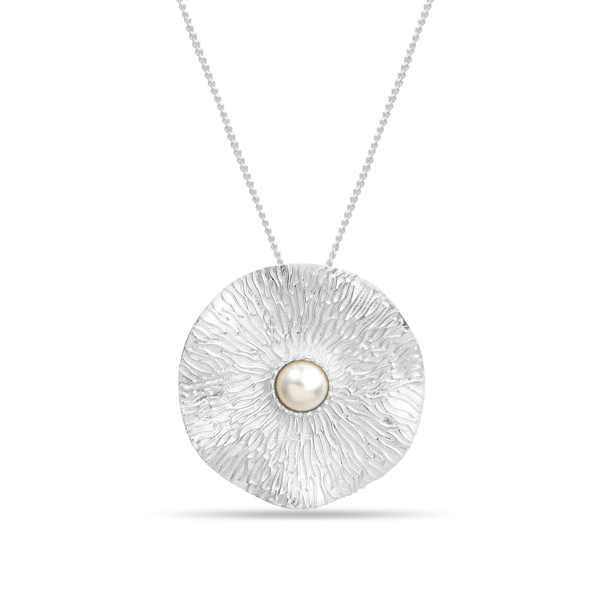 Silver Floral Pendant with Fresh Water Pearls.
