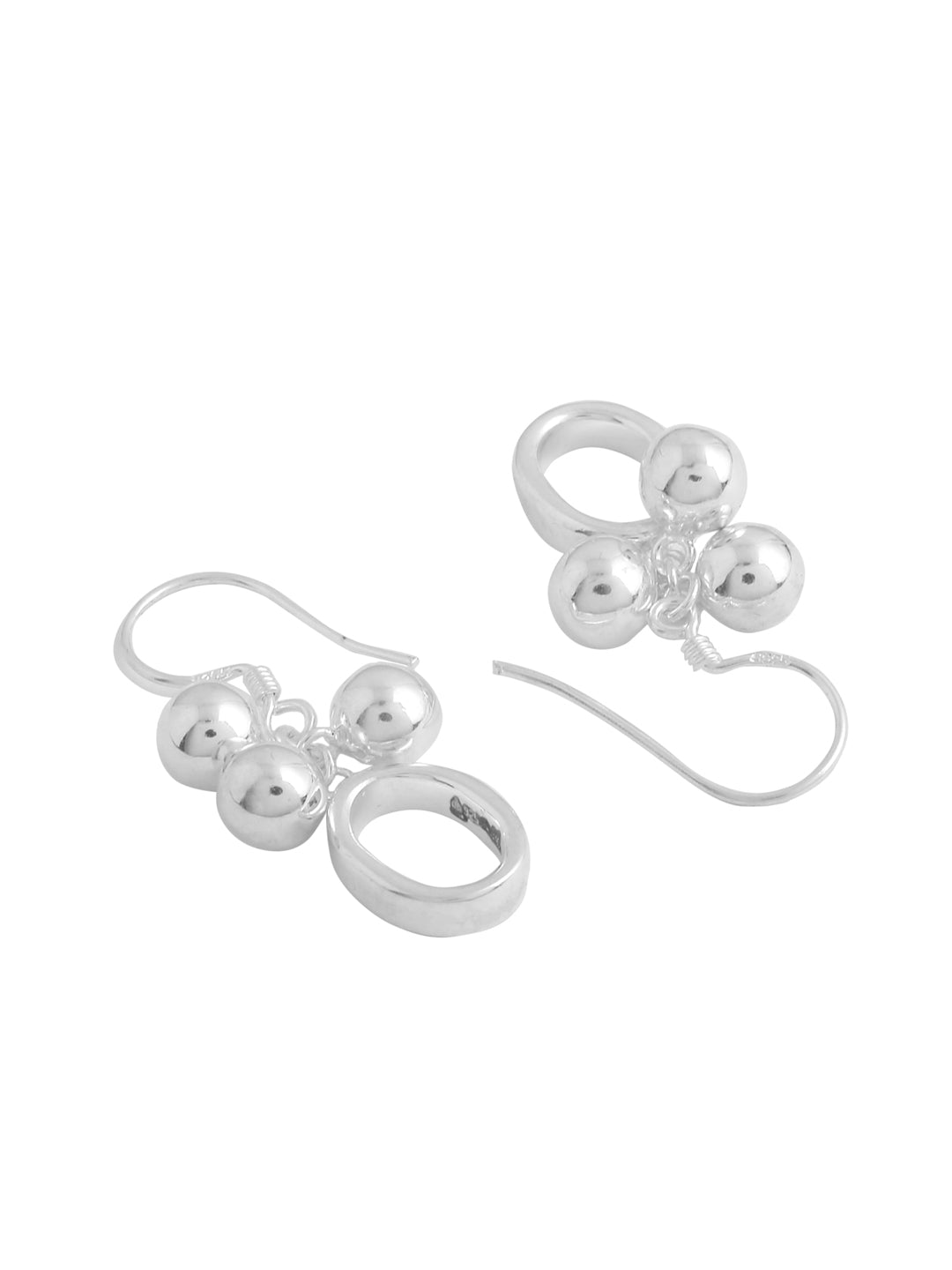 Triple Metal Sphere Silver Earrings
