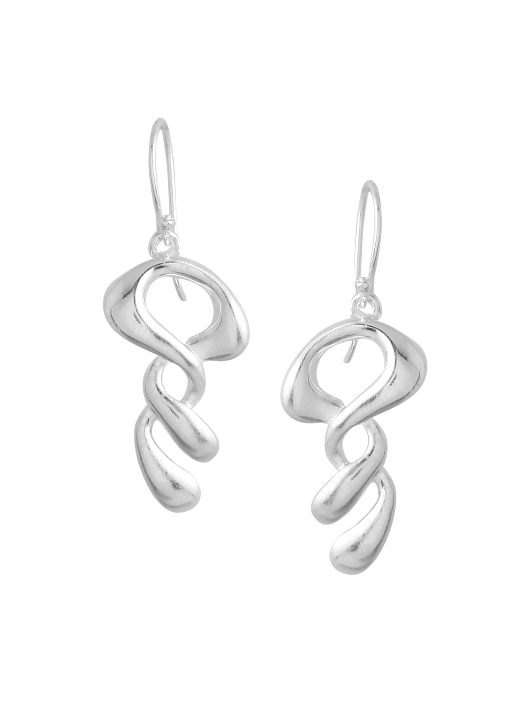 Silver Ribbon Fold Dangle Earrings