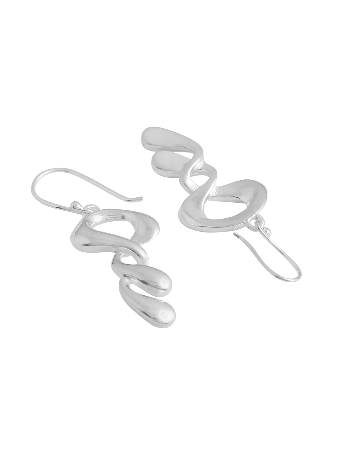 Silver Ribbon Fold Dangle Earrings