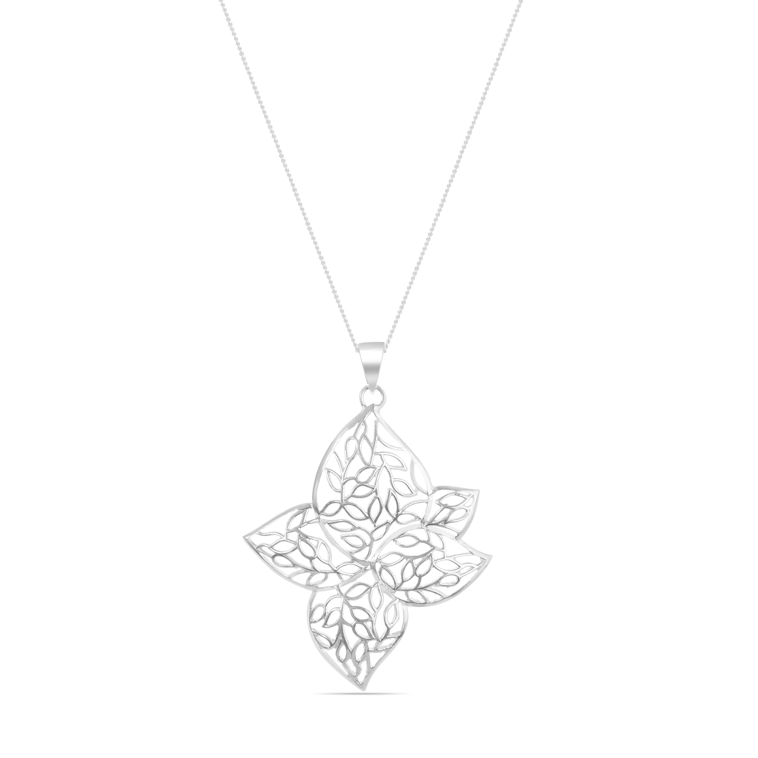 Rhodium Leaf and Jali Design Lumina Collection Pendant