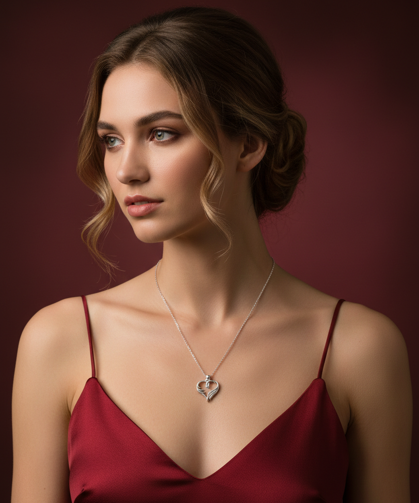 Real Rhodium Plating Abstract Heart Elysian 925 Sterling Silver Pendant For Girls and Women