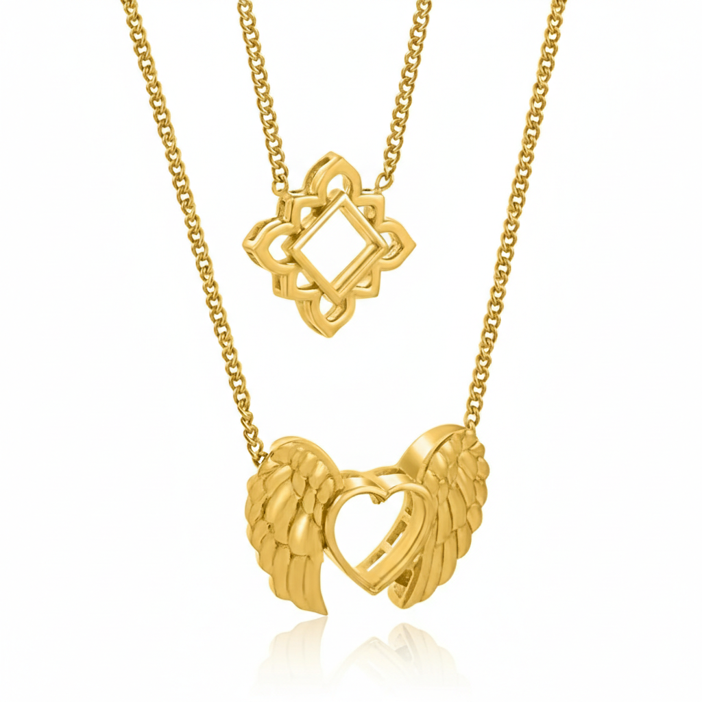 24K Gold Plating Heart and Angel Wings Elysian 925 Sterling Silver Pendant For Girls and Women