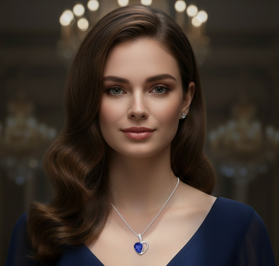 Heart Iolite and Moissanite 925 Sterling Silver Pendant For Women