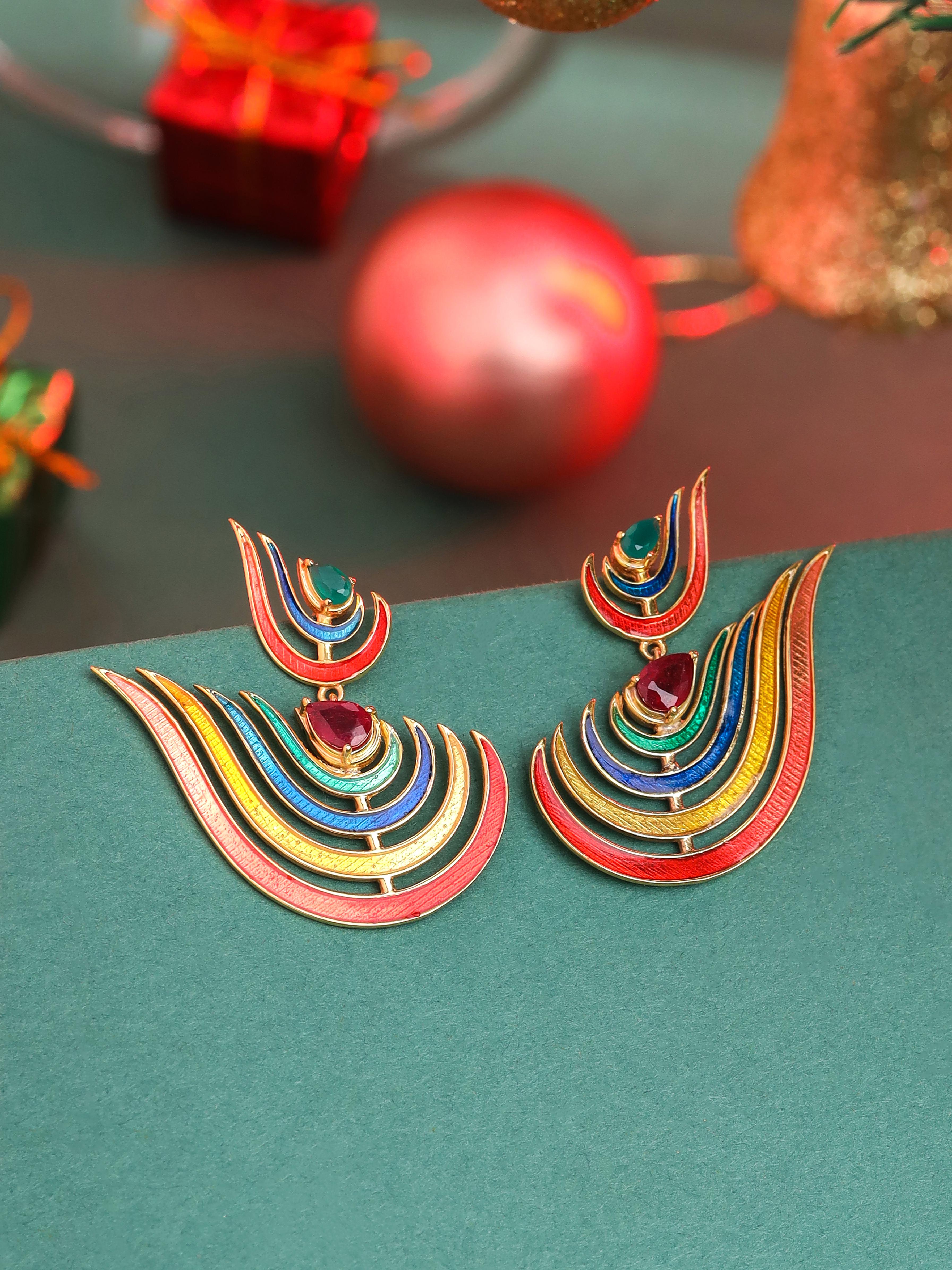 Lohitha - Red Long Paper Quilling Earrings - Paper Quilled Jewelry - 1 —  San José Made