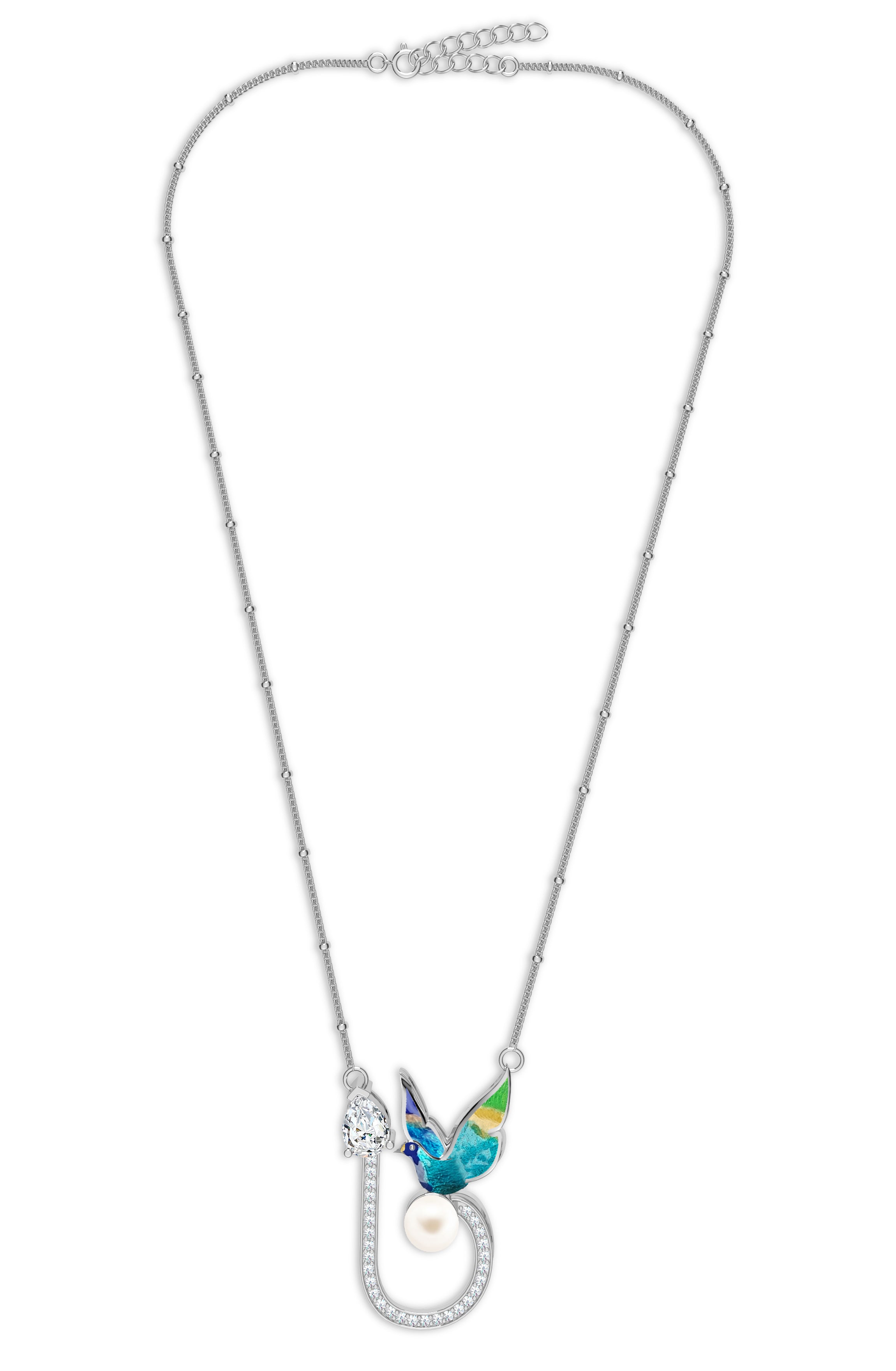 Enamel Bird on Pearl Sterling Silver Pendant