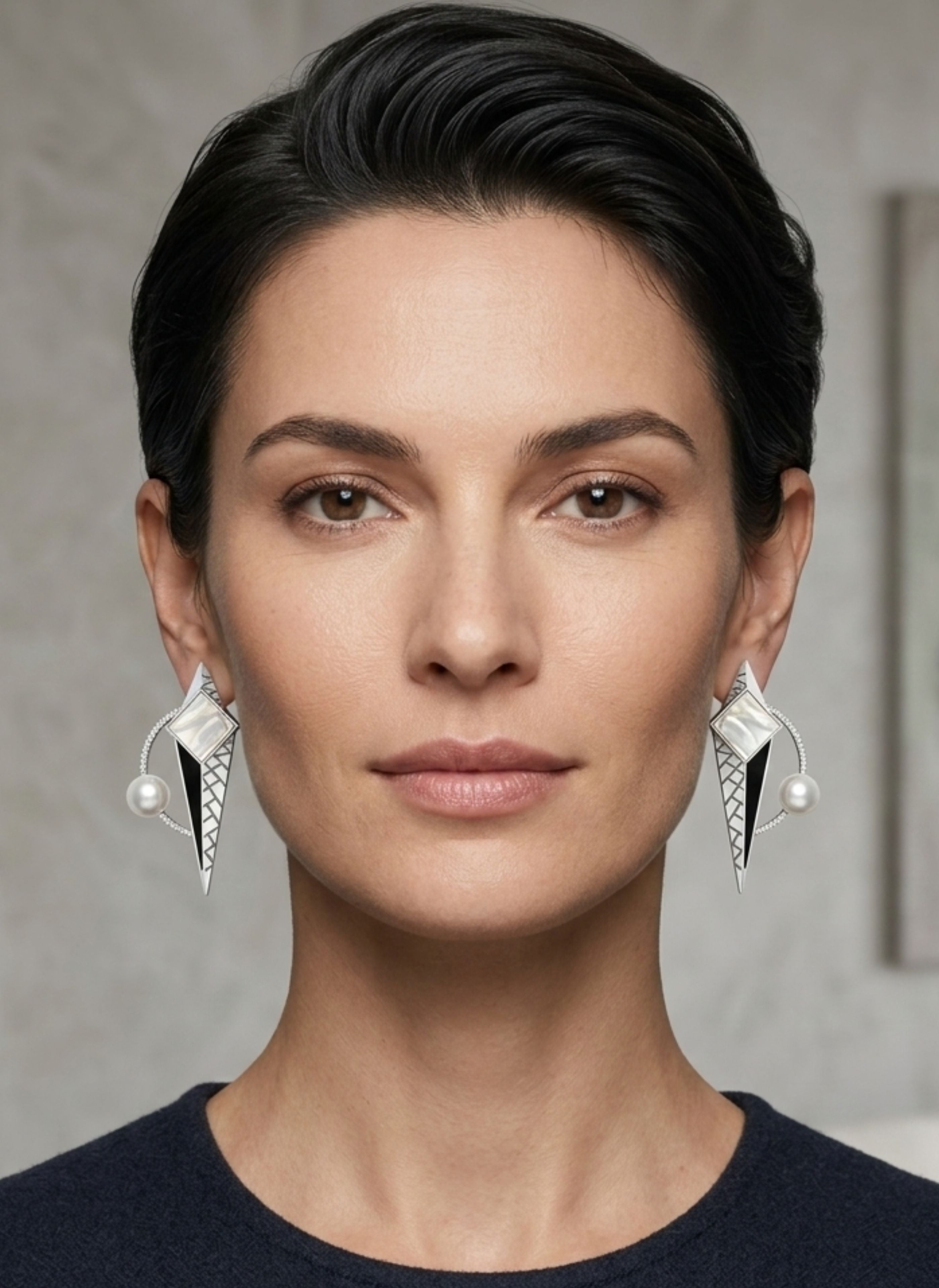 Art Deco Geometric Rhodium-Plated Sterling Silver Statement Earrings