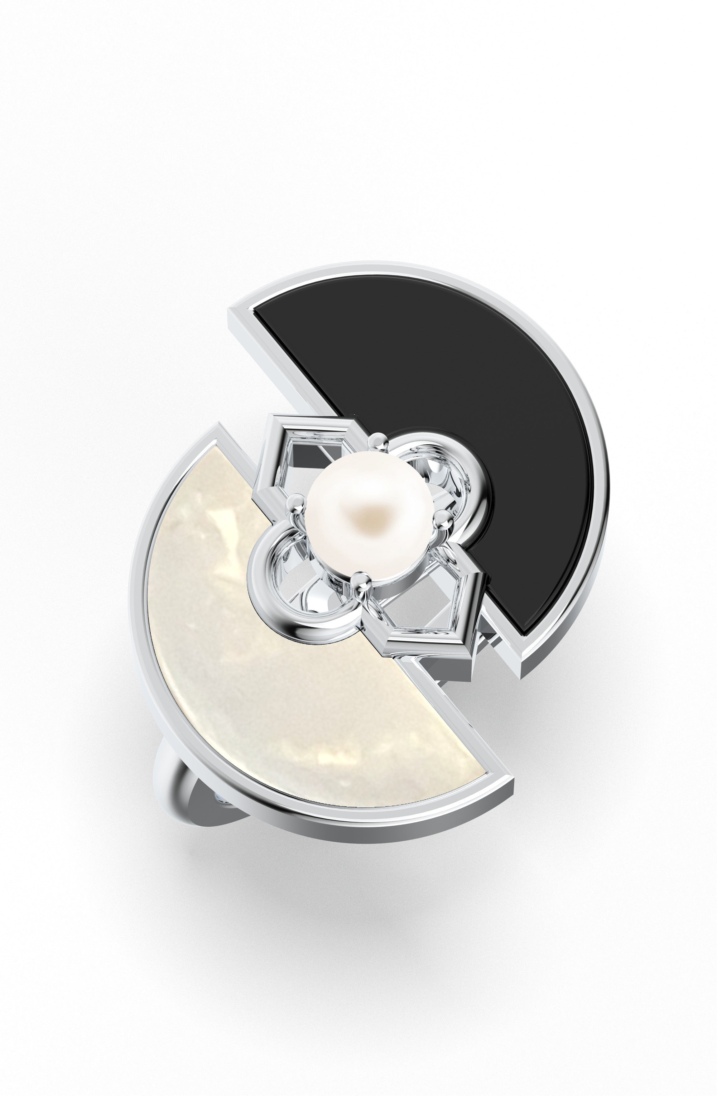 925 Sterling Silver Adjustable Ring with Mother of Pearl & Black Onyx