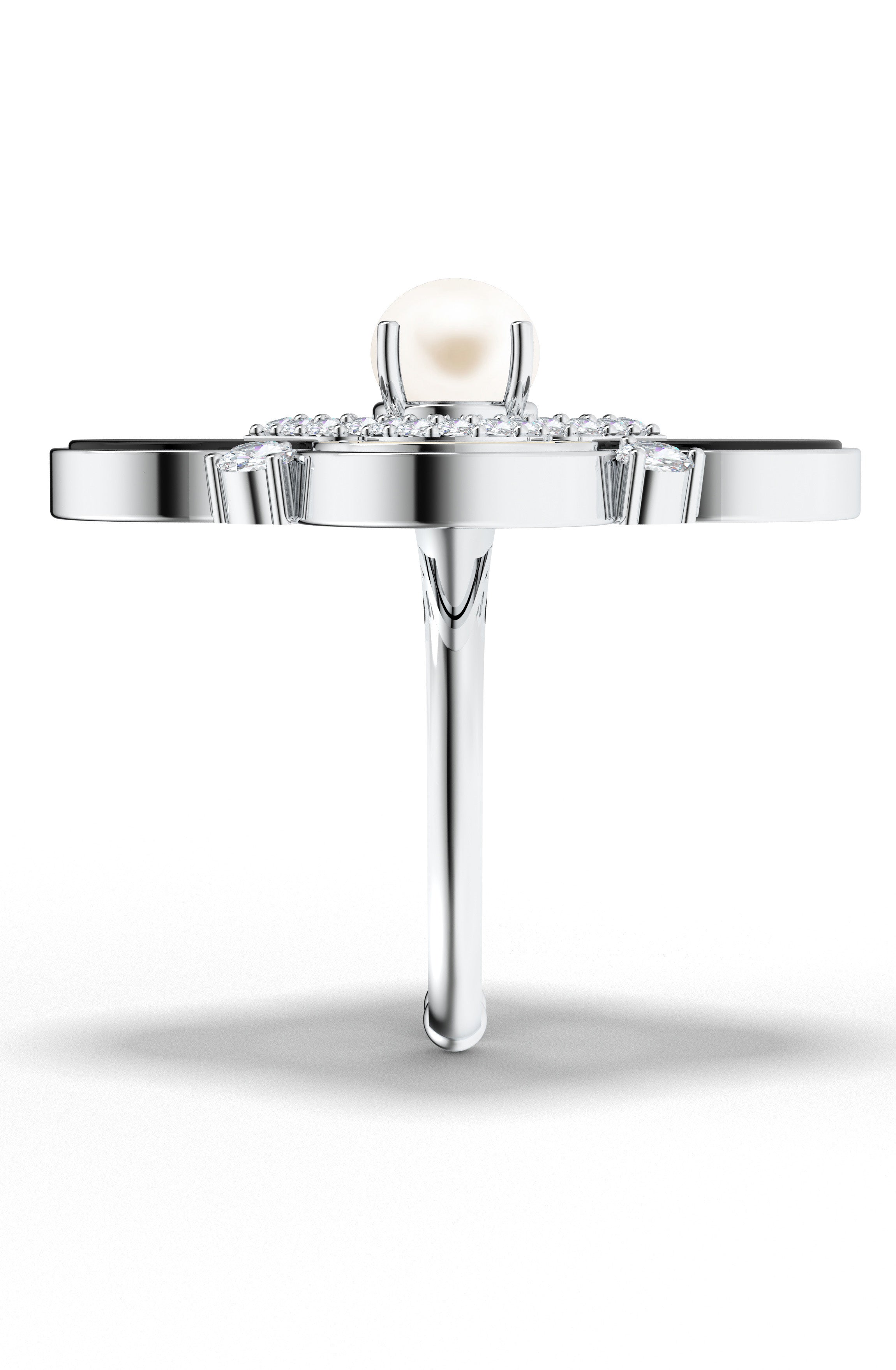 Adjustable 925 Sterling Silver Ring with Moissanite, Pearl, Onyx, and MOP