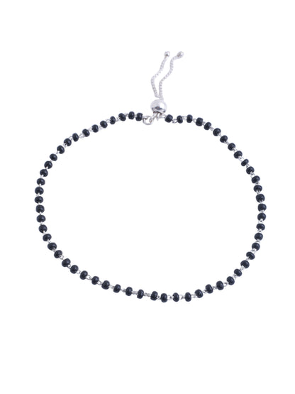 Black Beads Anklet in Sterling Silver
