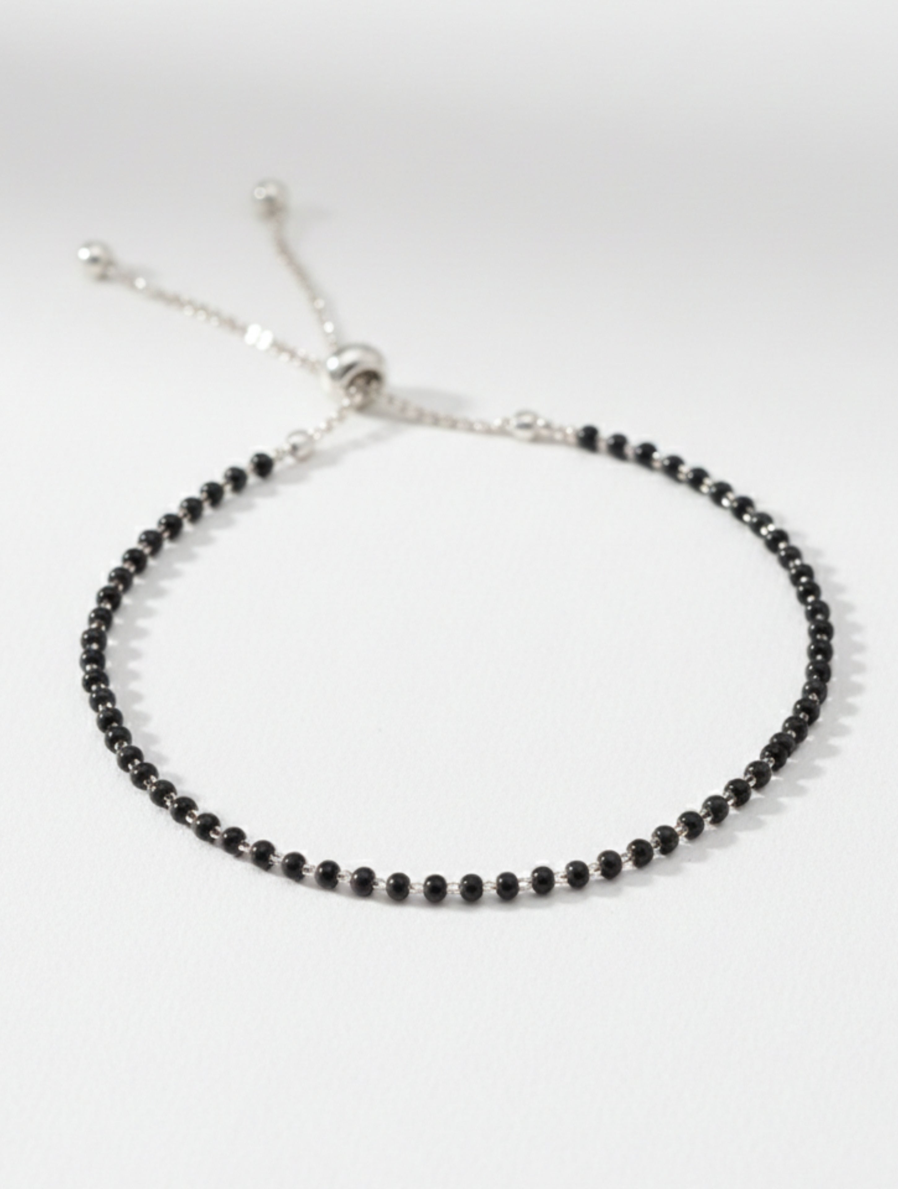 Black Beads 925 Sterling Silver Anklet For Women