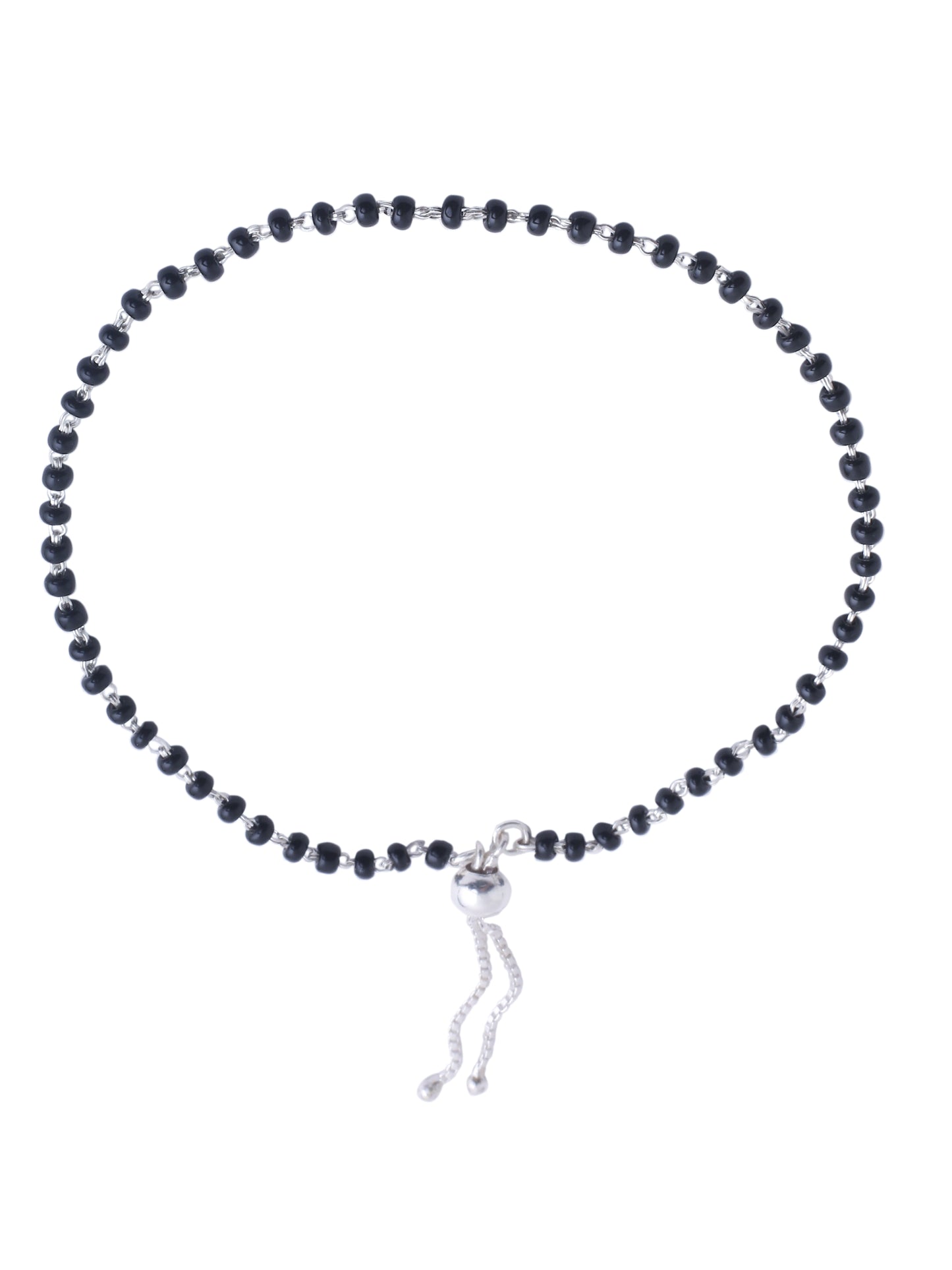 Black Beads Anklet in Sterling Silver