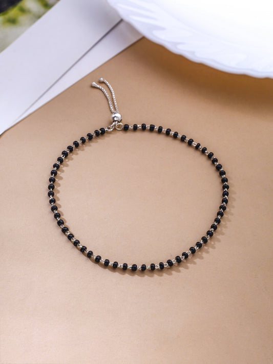 Black Beads Anklet in Sterling Silver
