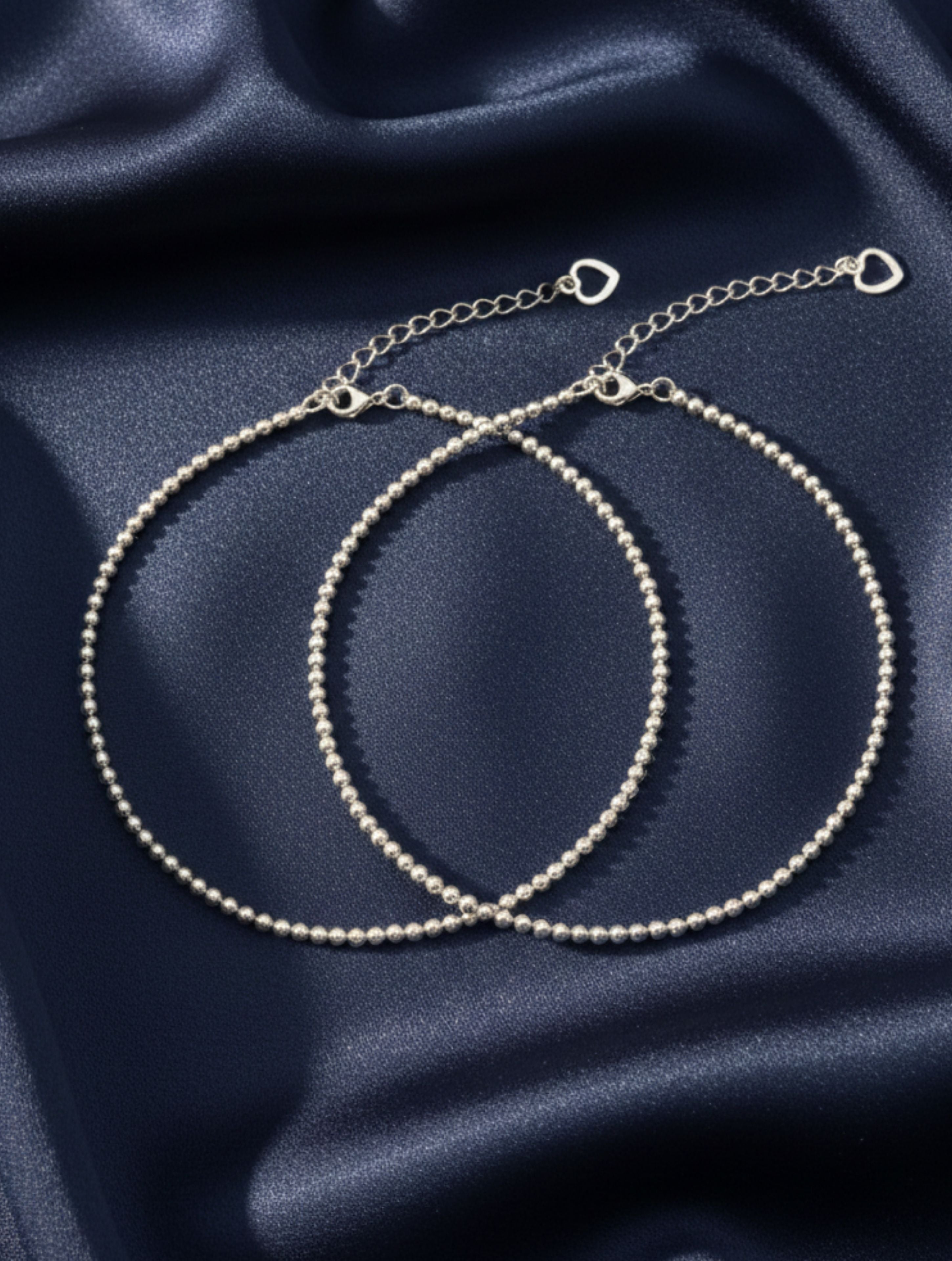925 Sterling Silver Dainty Ball Chain Anklet Pair for Women