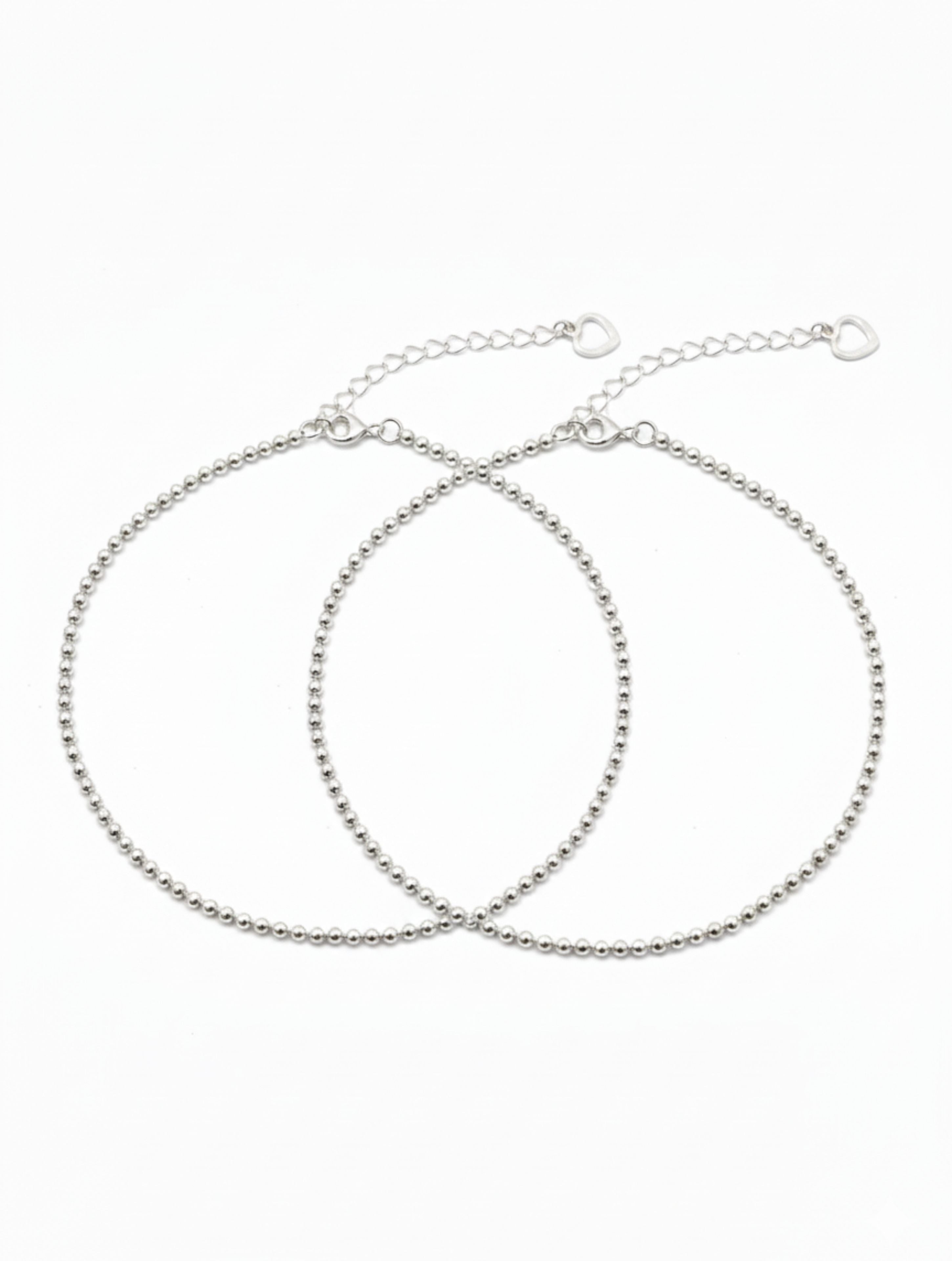 925 Sterling Silver Dainty Ball Chain Anklet Pair for Women
