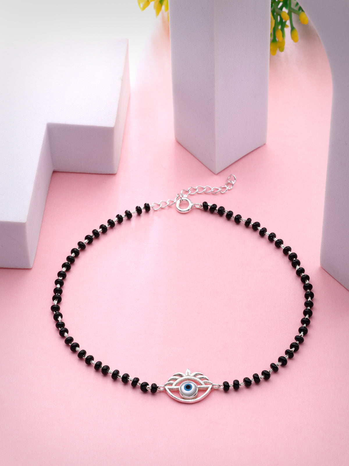 925 Sterling Silver Evil Eye Protective Anklet – Handcrafted Black Bead