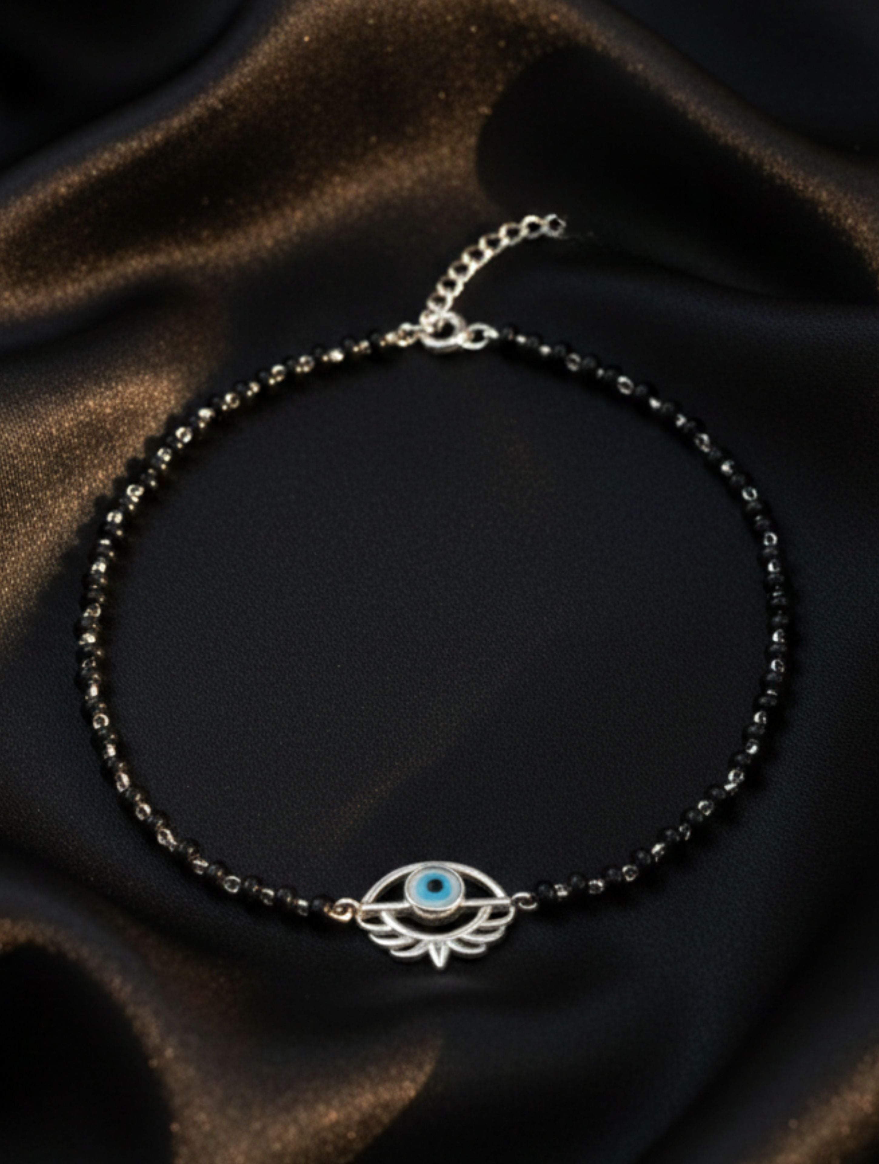 925 Sterling Silver Evil Eye Protective Anklet – Handcrafted Black Bead