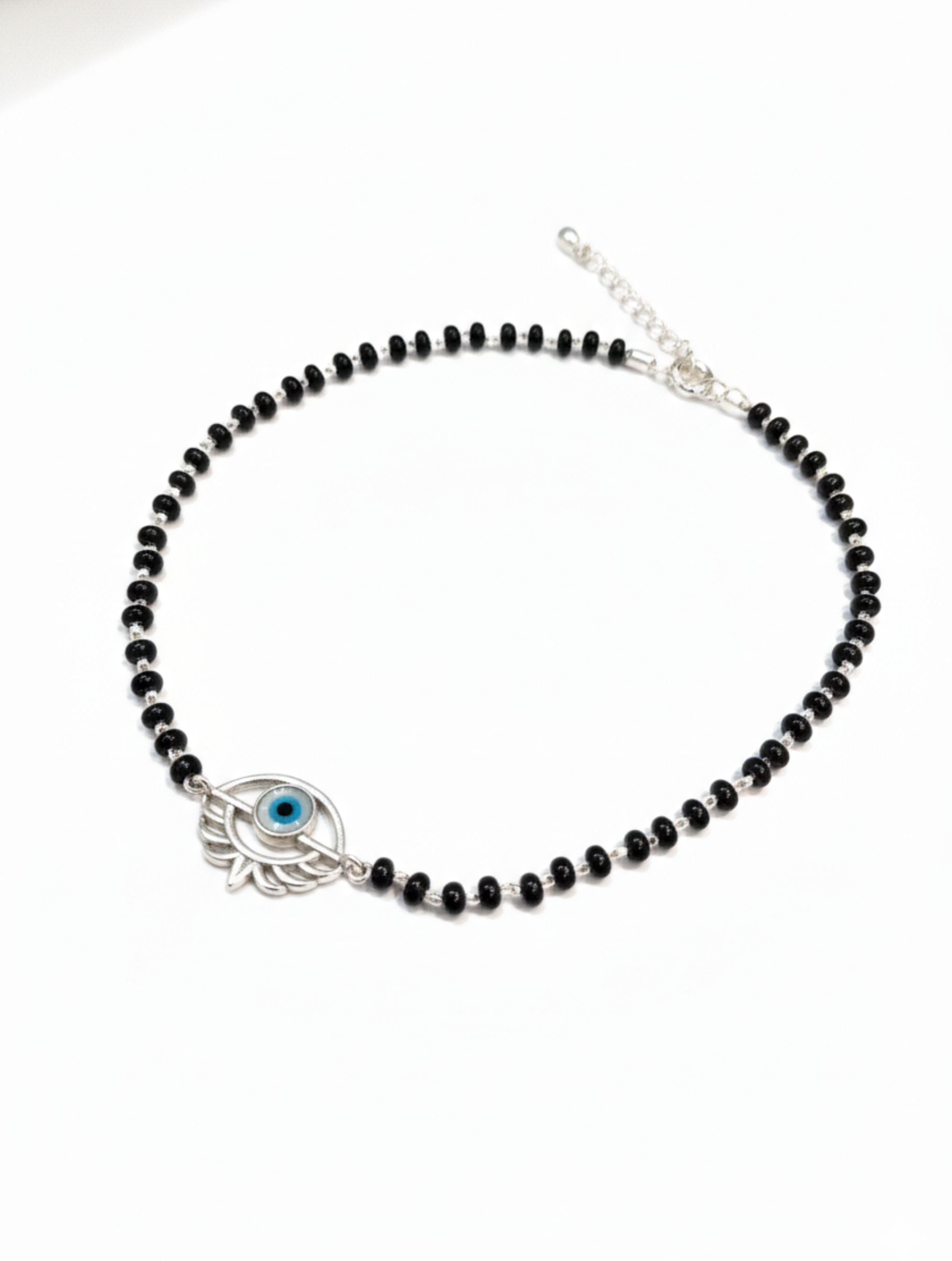 925 Sterling Silver Evil Eye Protective Anklet – Handcrafted Black Bead