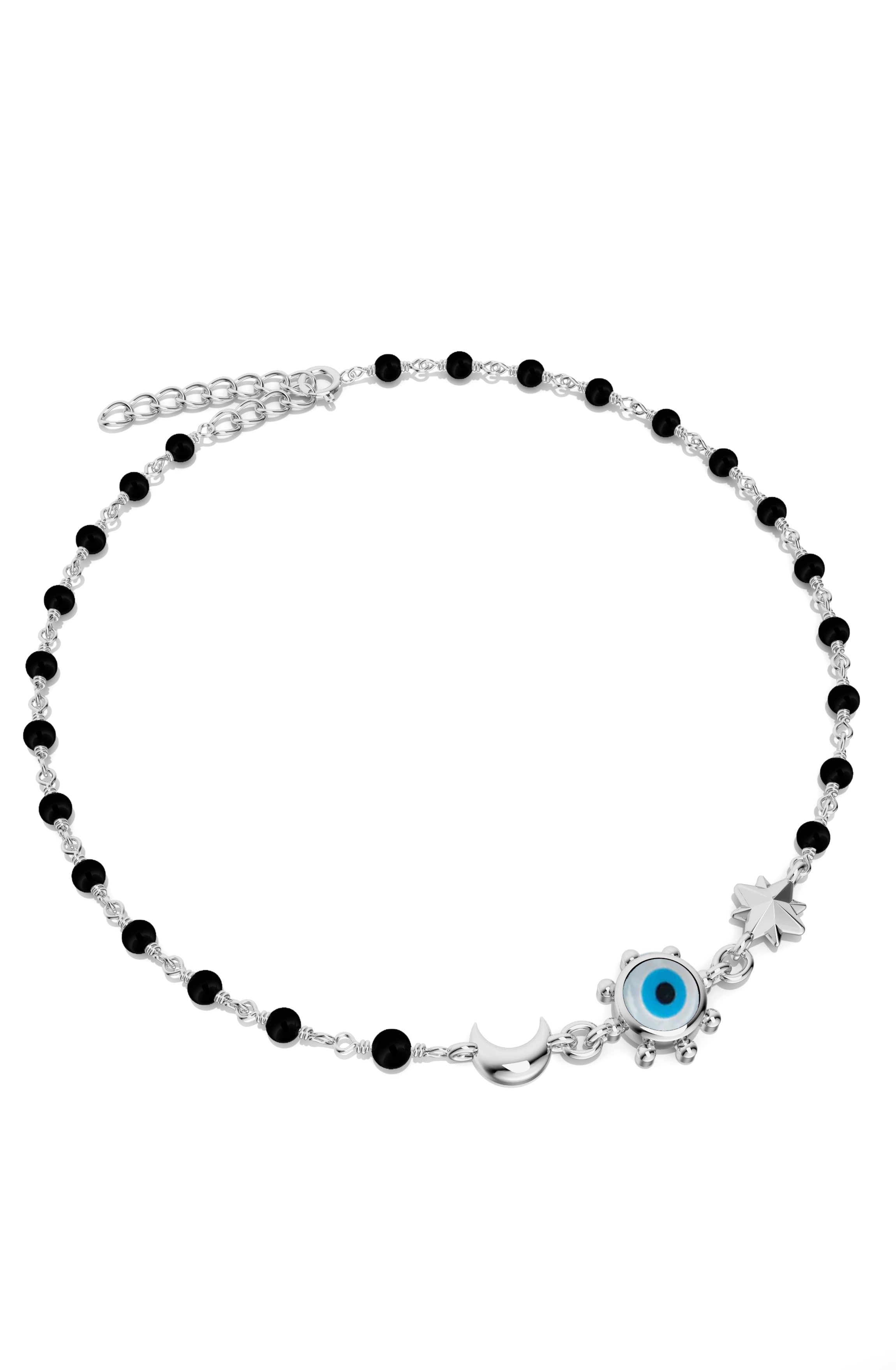 Evil Eye & Black Onyx 925 Sterling Silver Anklet