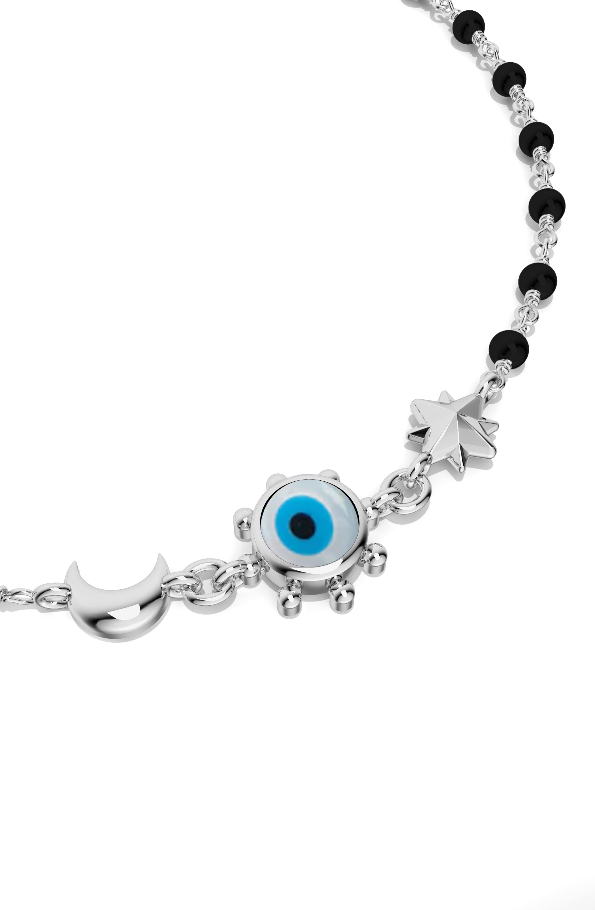 Evil Eye & Black Onyx 925 Sterling Silver Anklet